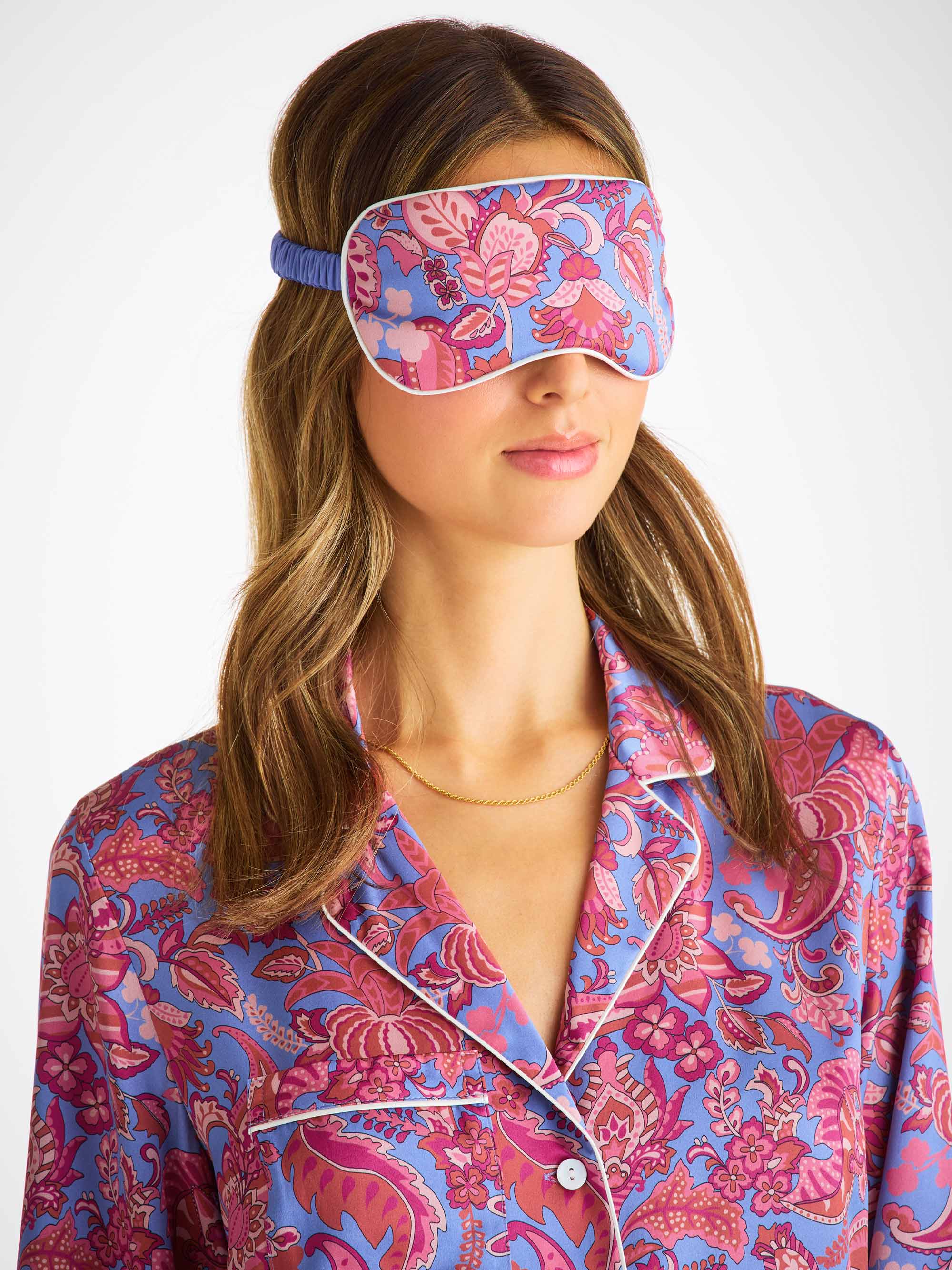 Eye Mask Silk Satin Amethyst Jungle Paisley Pattern
