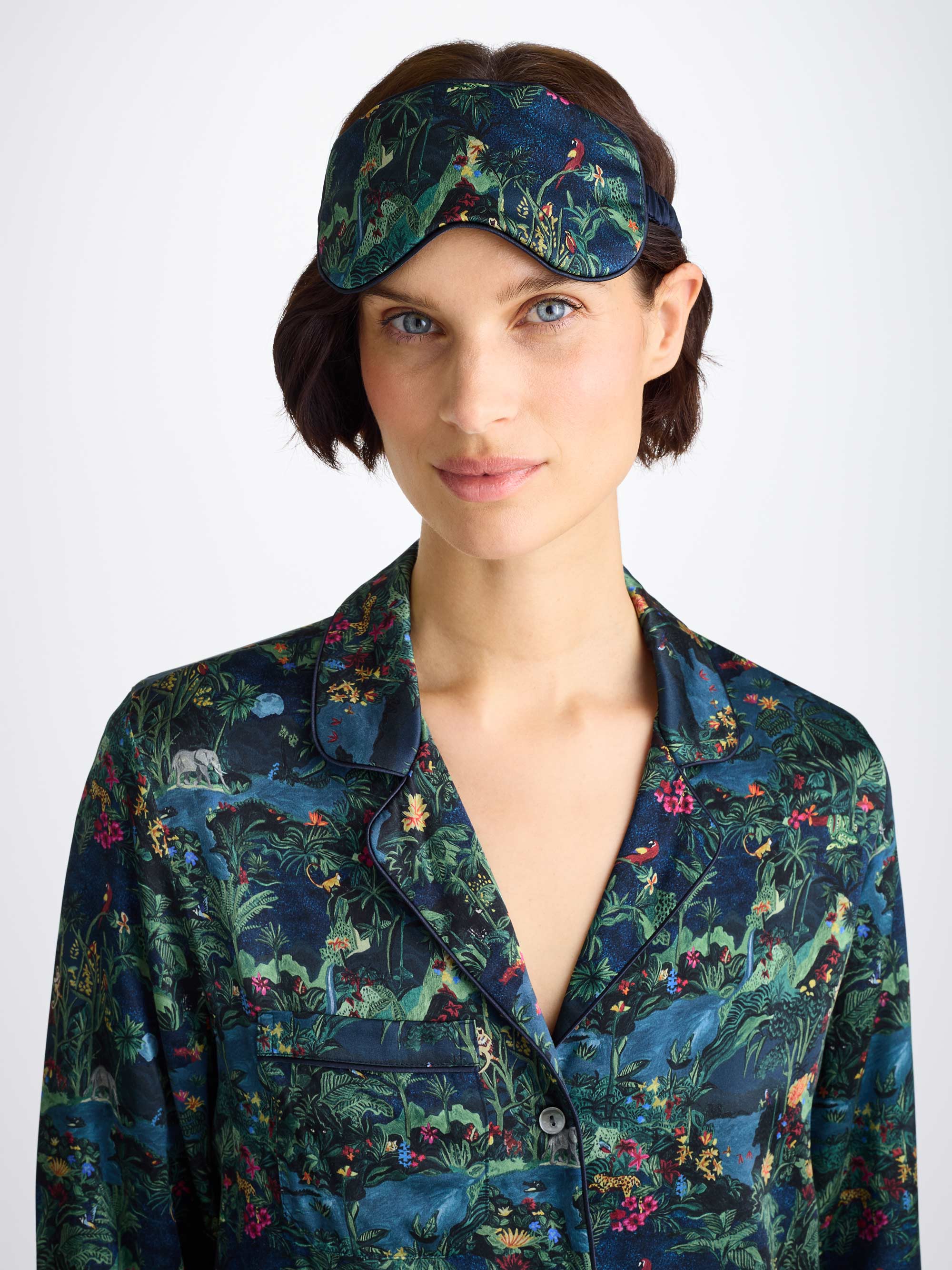 Eye Mask Silk Satin Multi Midnight Jungle Print
