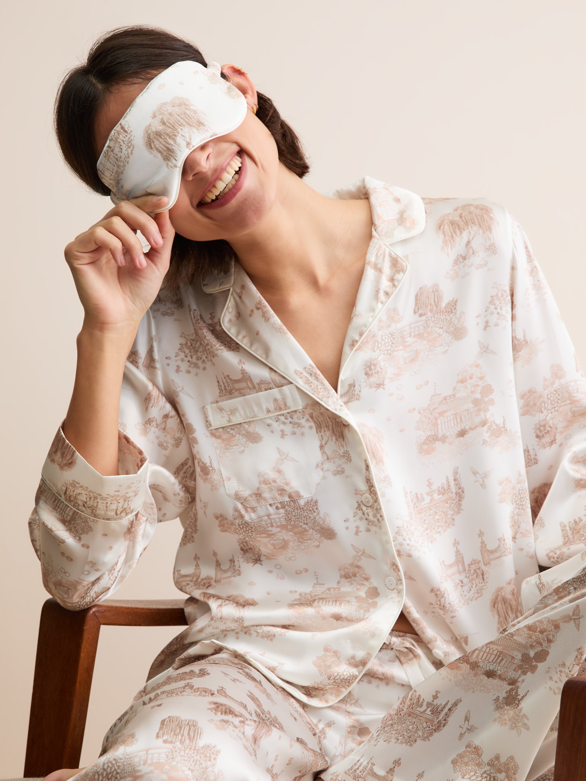 Silk Eye Mask London Toile Ivory