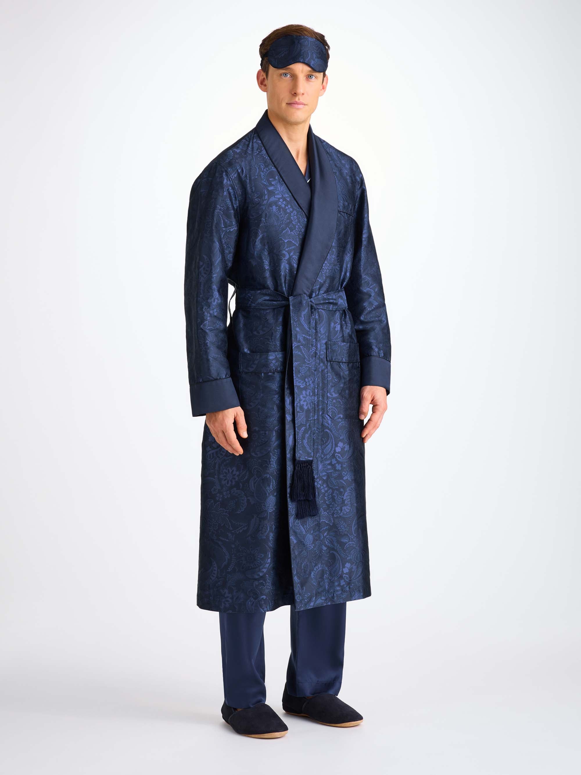 Eye Mask Silk Jacquard Navy Jungle Paisley Pattern