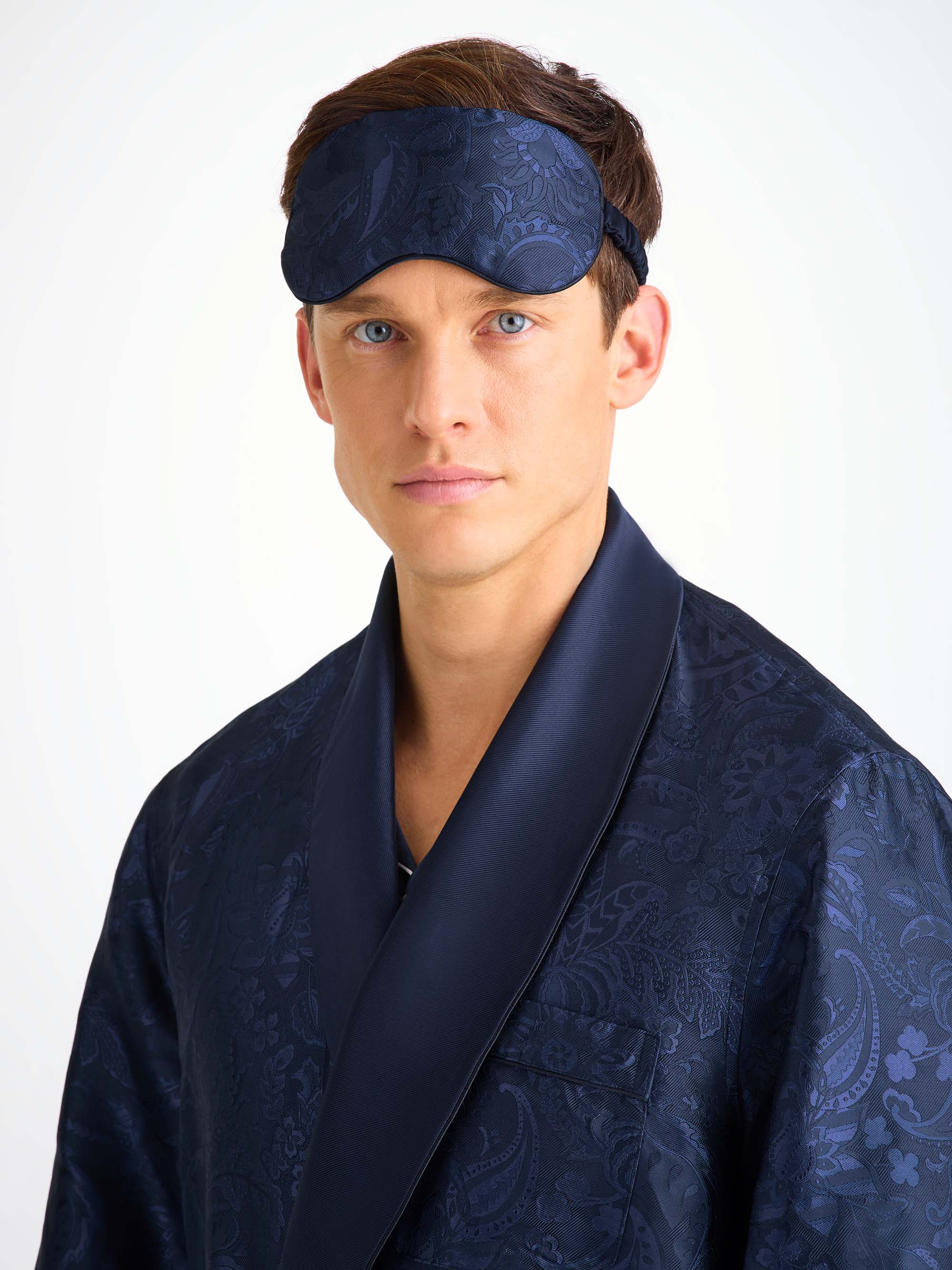 Eye Mask Silk Jacquard Navy Jungle Paisley Pattern