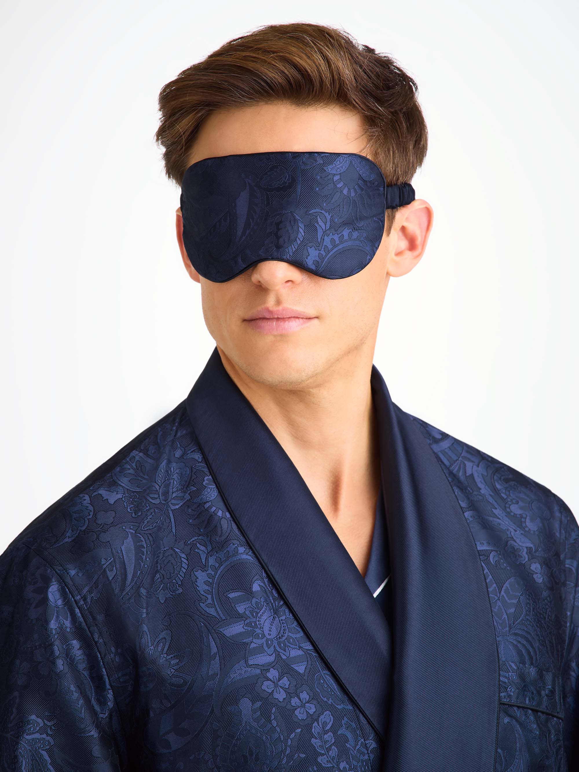 Eye Mask Silk Jacquard Navy Jungle Paisley Pattern