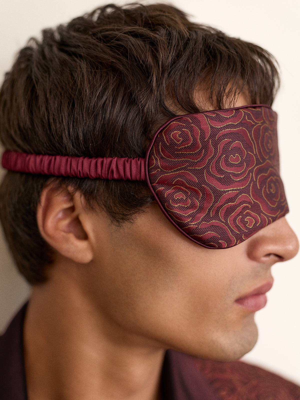 Verona Silk Jacquard Sleep Mask Red Rose