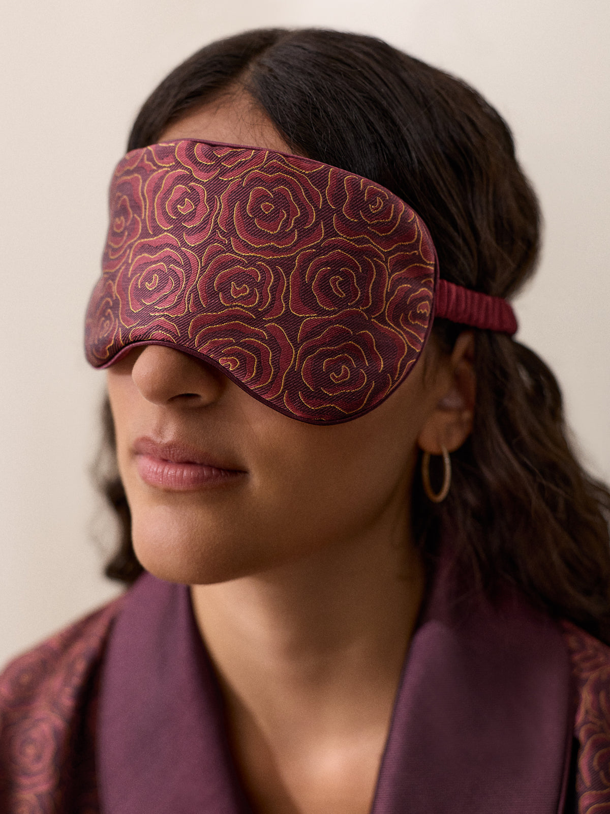 Verona Silk Jacquard Sleep Mask Red Rose