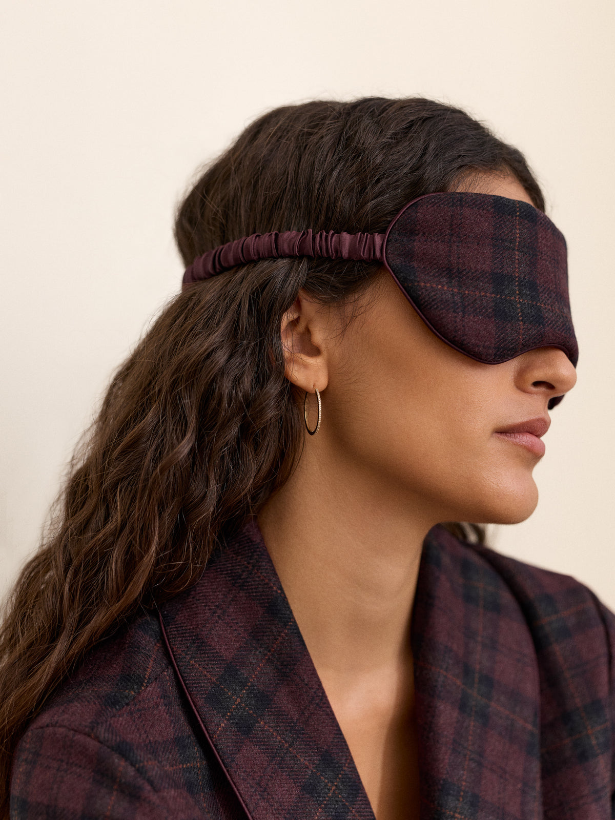 Duke Cashmere Eye Mask Burgundy Check