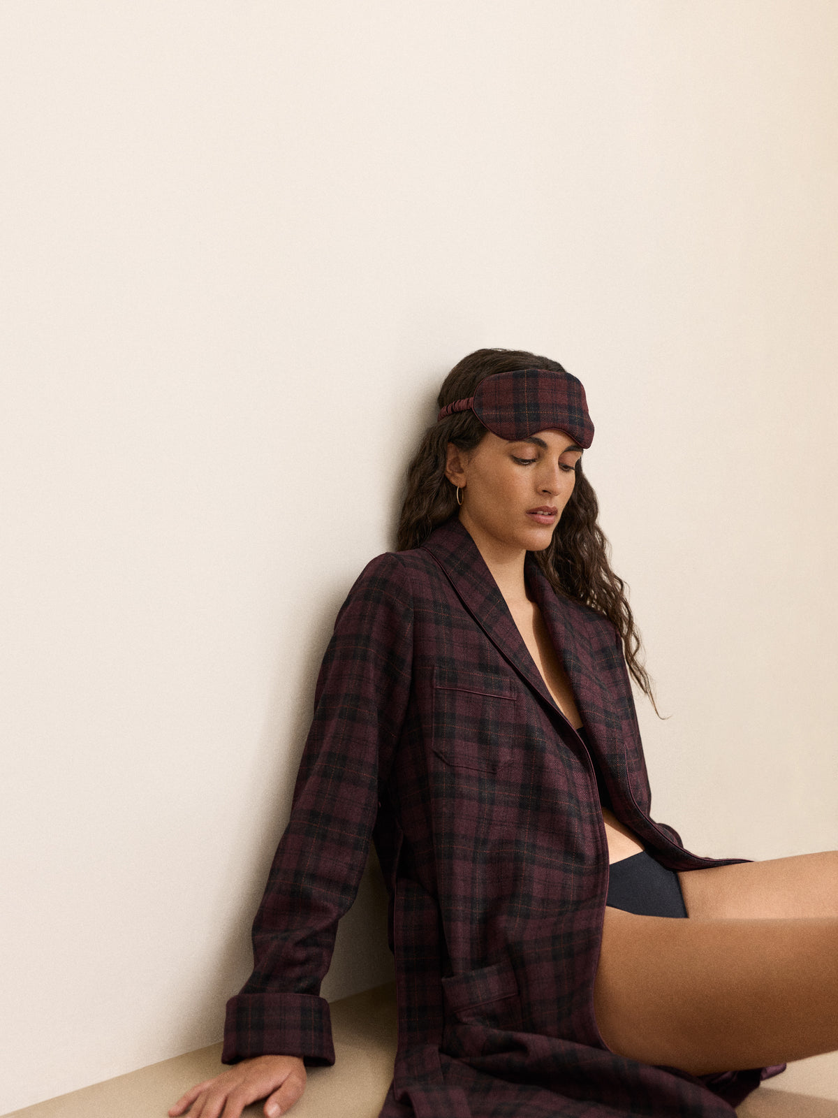 Duke Cashmere Eye Mask Burgundy Check