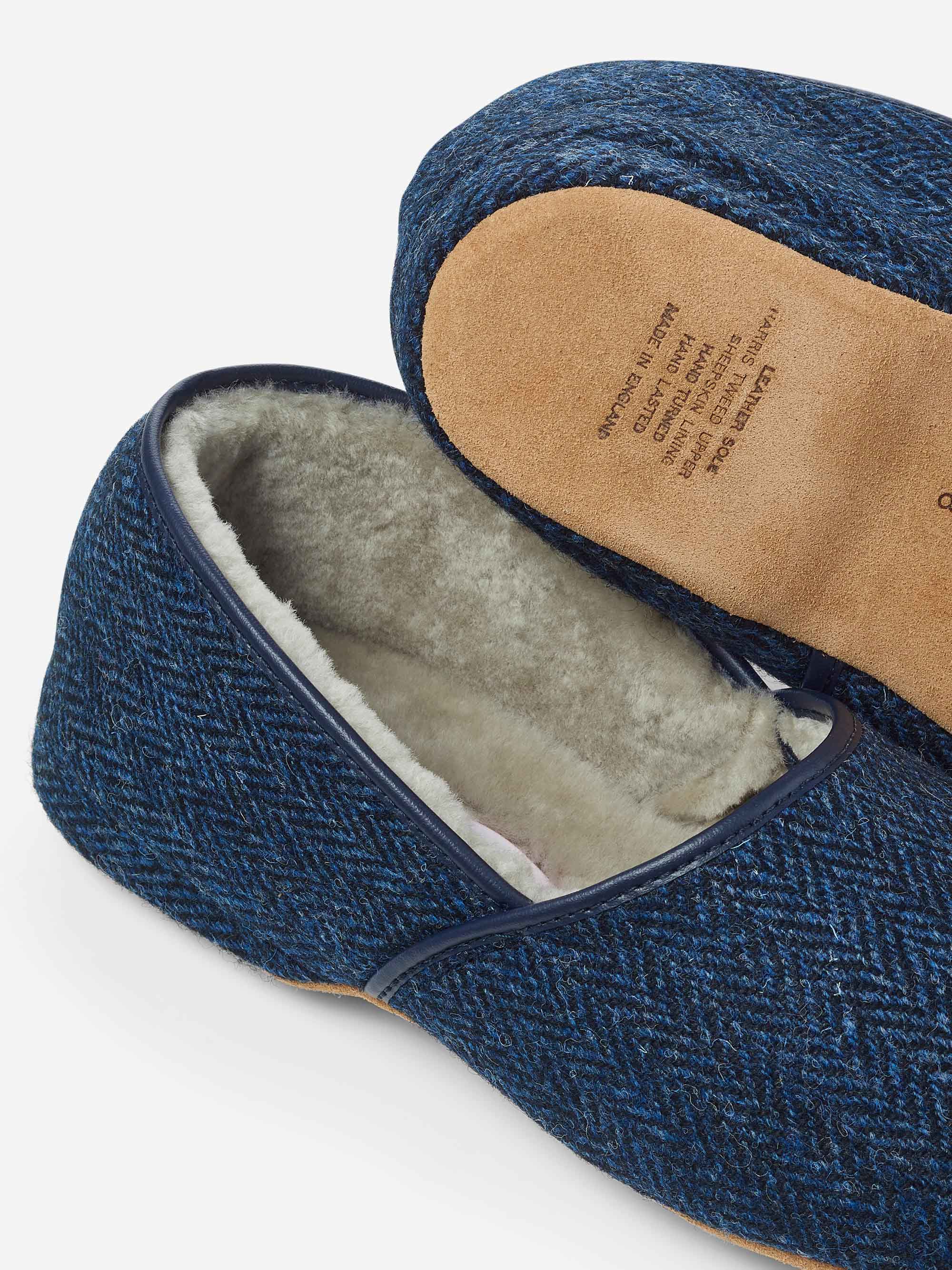 Men's Slippers Crawford 2 Harris Tweed Sheepskin Navy