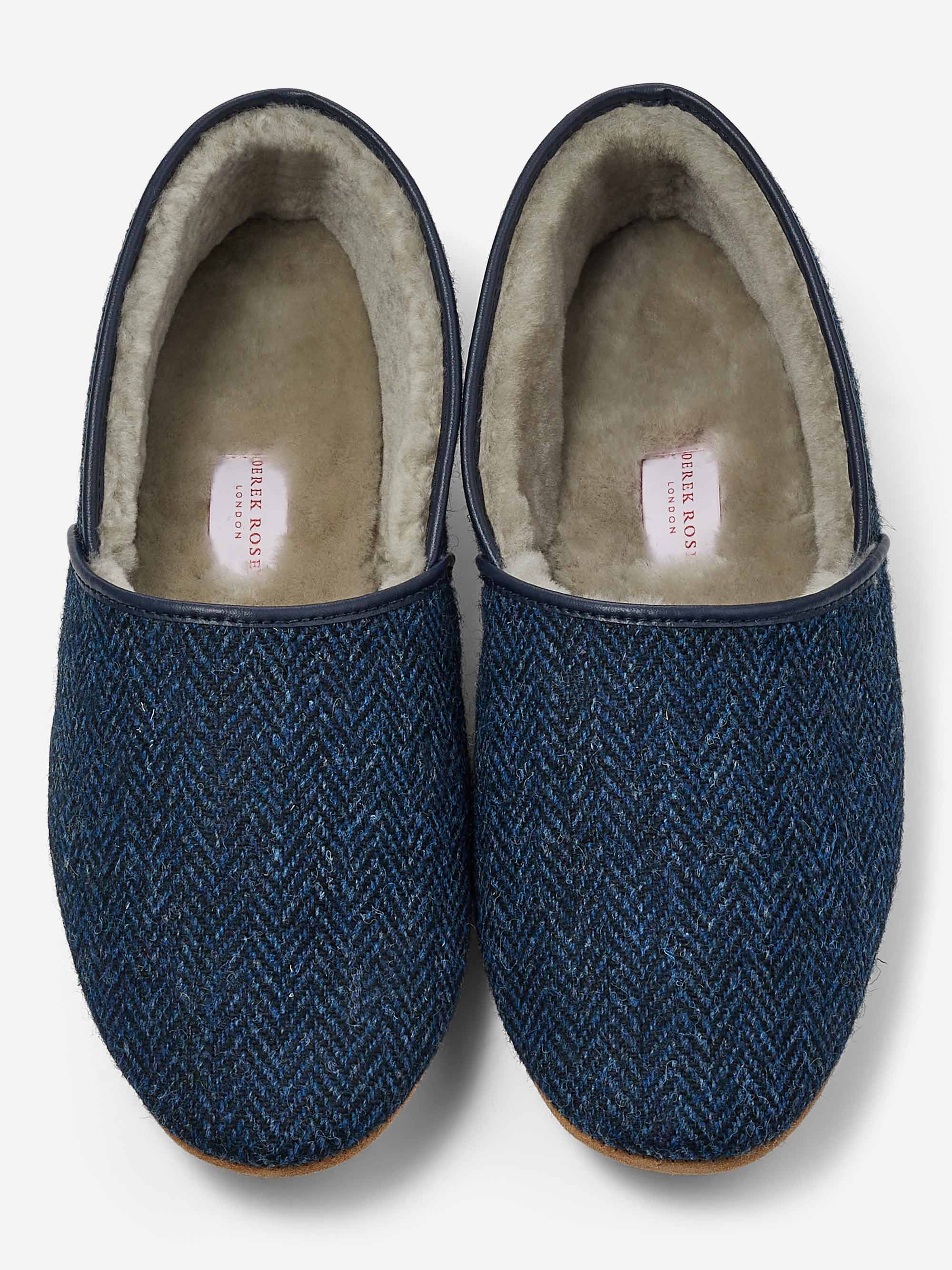 Men's Slippers Crawford 2 Harris Tweed Sheepskin Navy