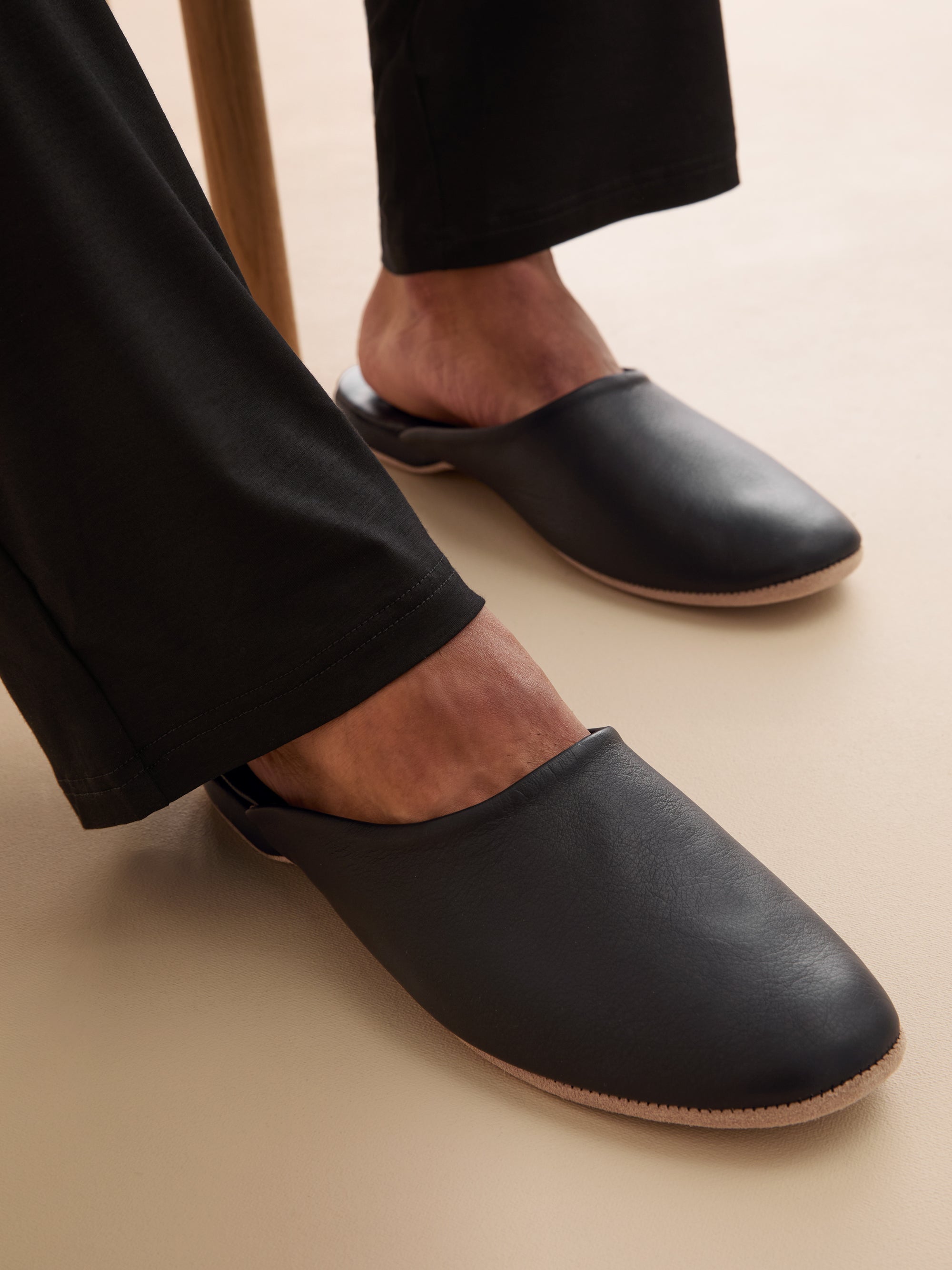 Men's Mule Slippers Morgan Calfskin Leather Black