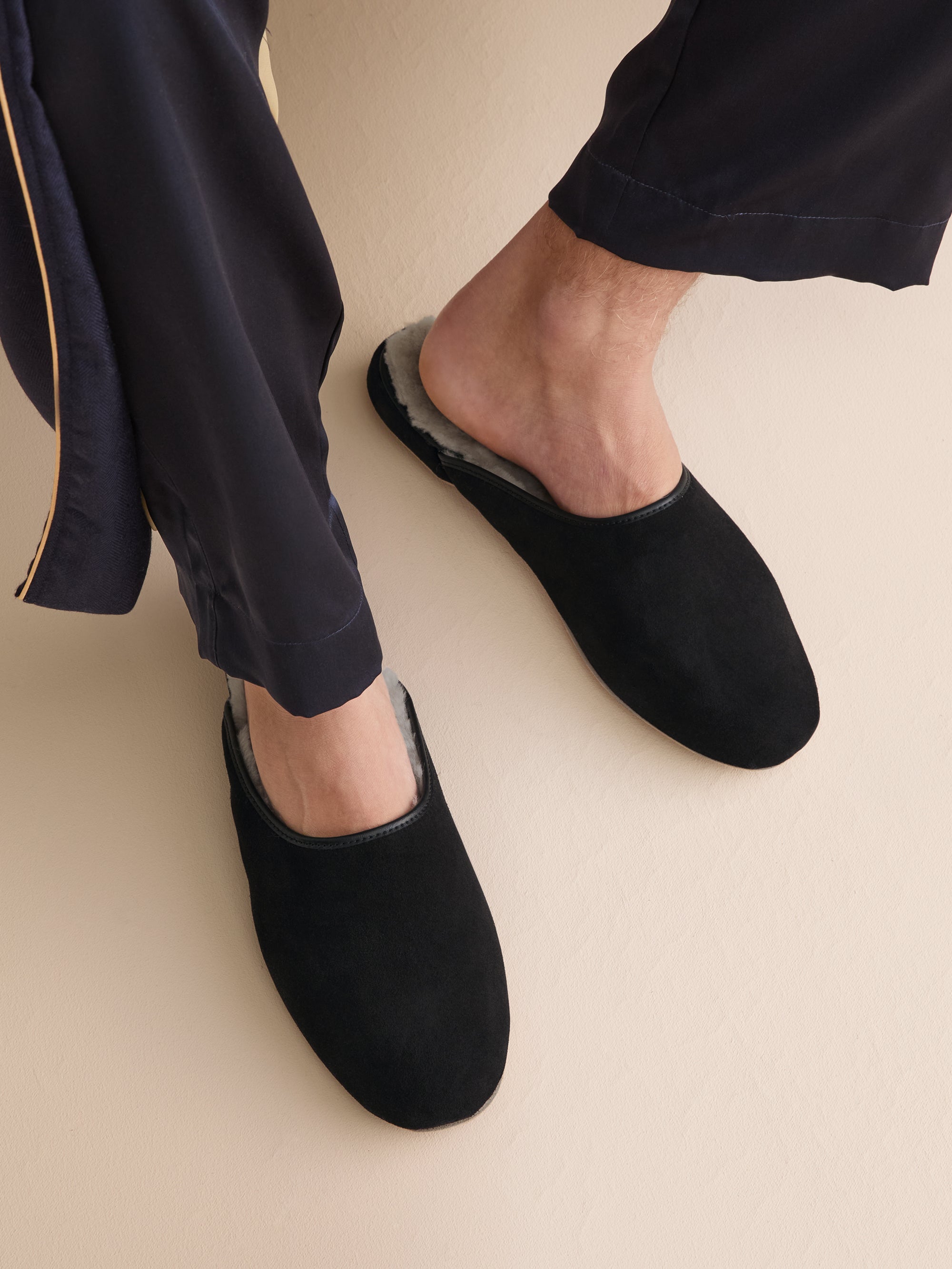 Men's Mule Slippers Douglas Suede Sheepskin Black