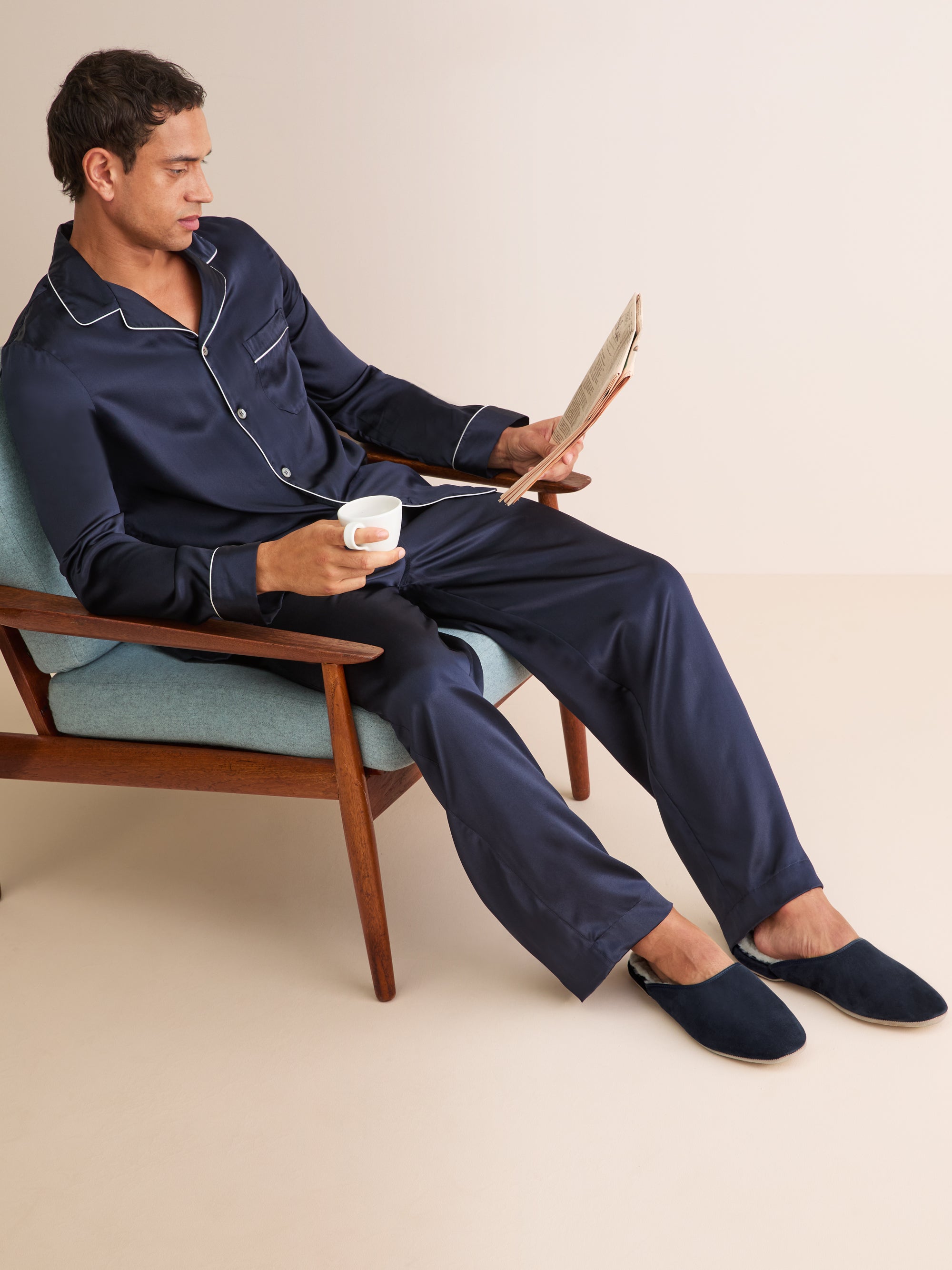Men's Mule Slippers Douglas Suede Sheepskin Navy