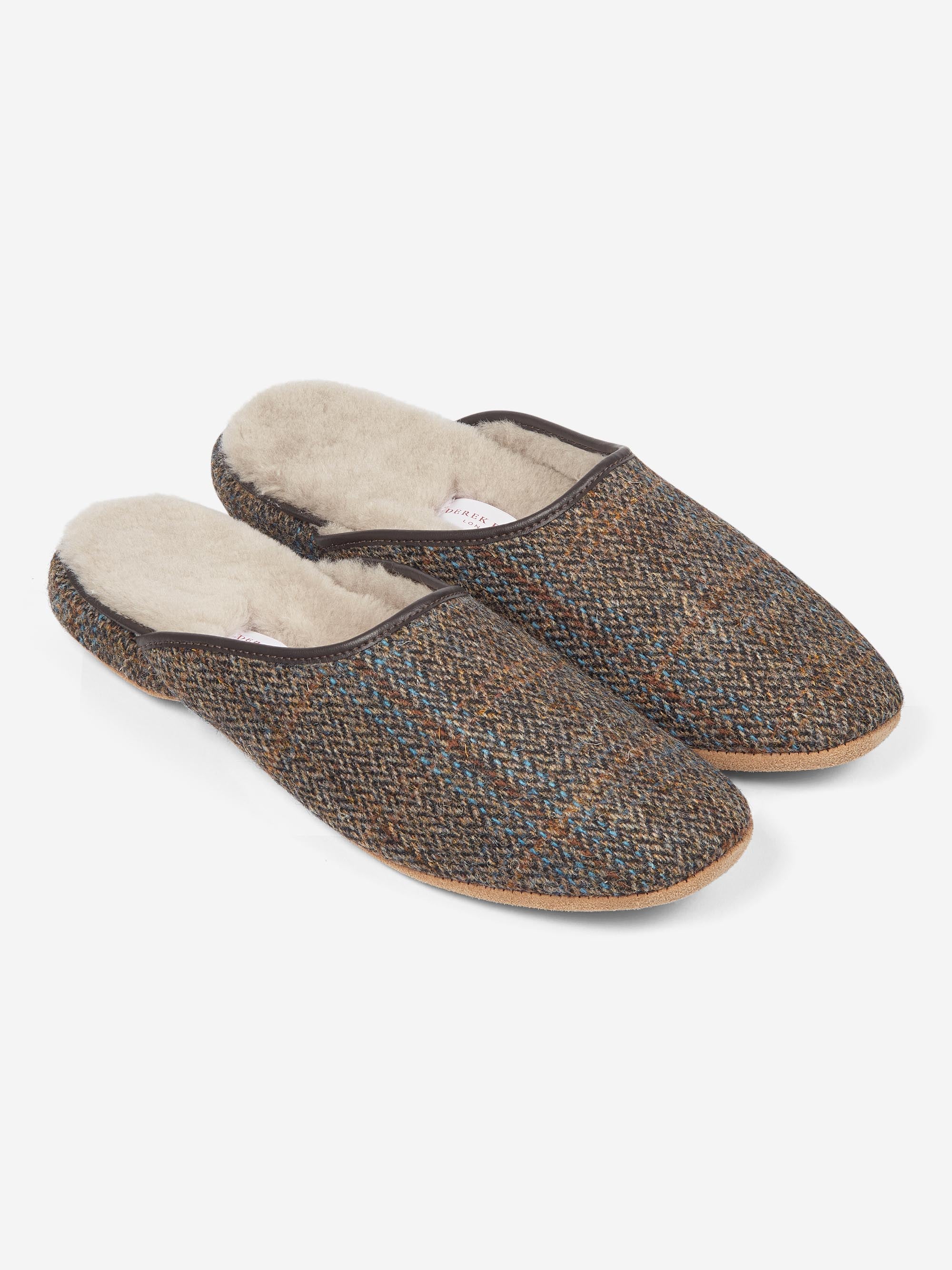 Men's Mule Slippers Douglas 2 Harris Tweed Sheepskin Beige