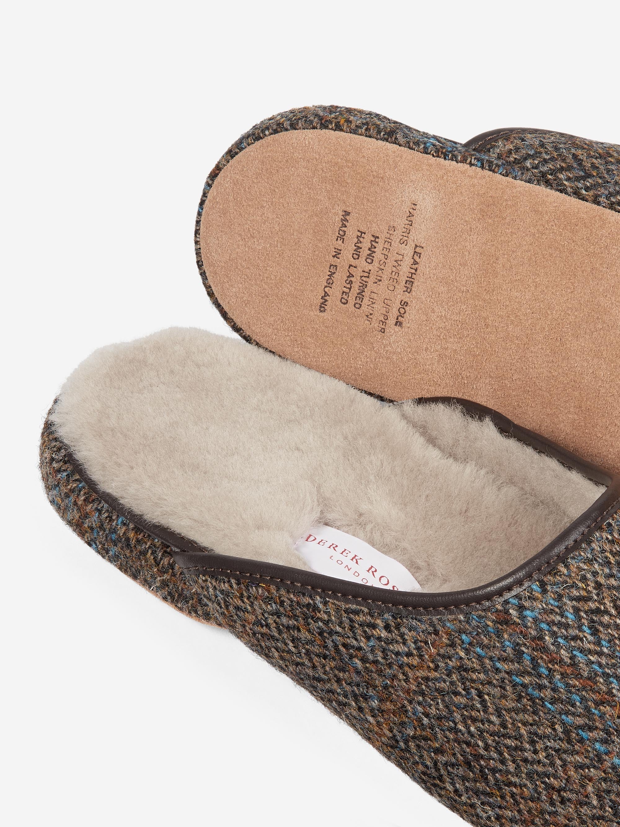 Men's Mule Slippers Douglas 2 Harris Tweed Sheepskin Beige