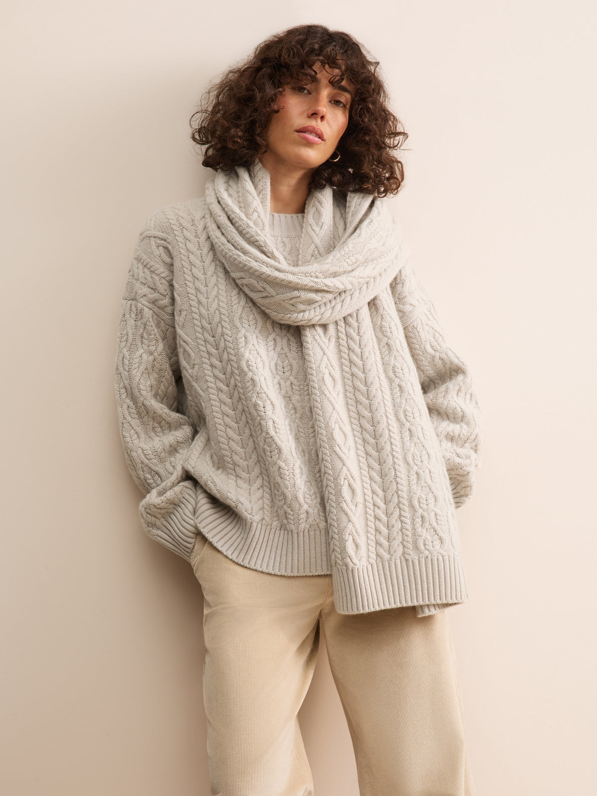 Eleanor Cashmere Cable Scarf Mist Gray
