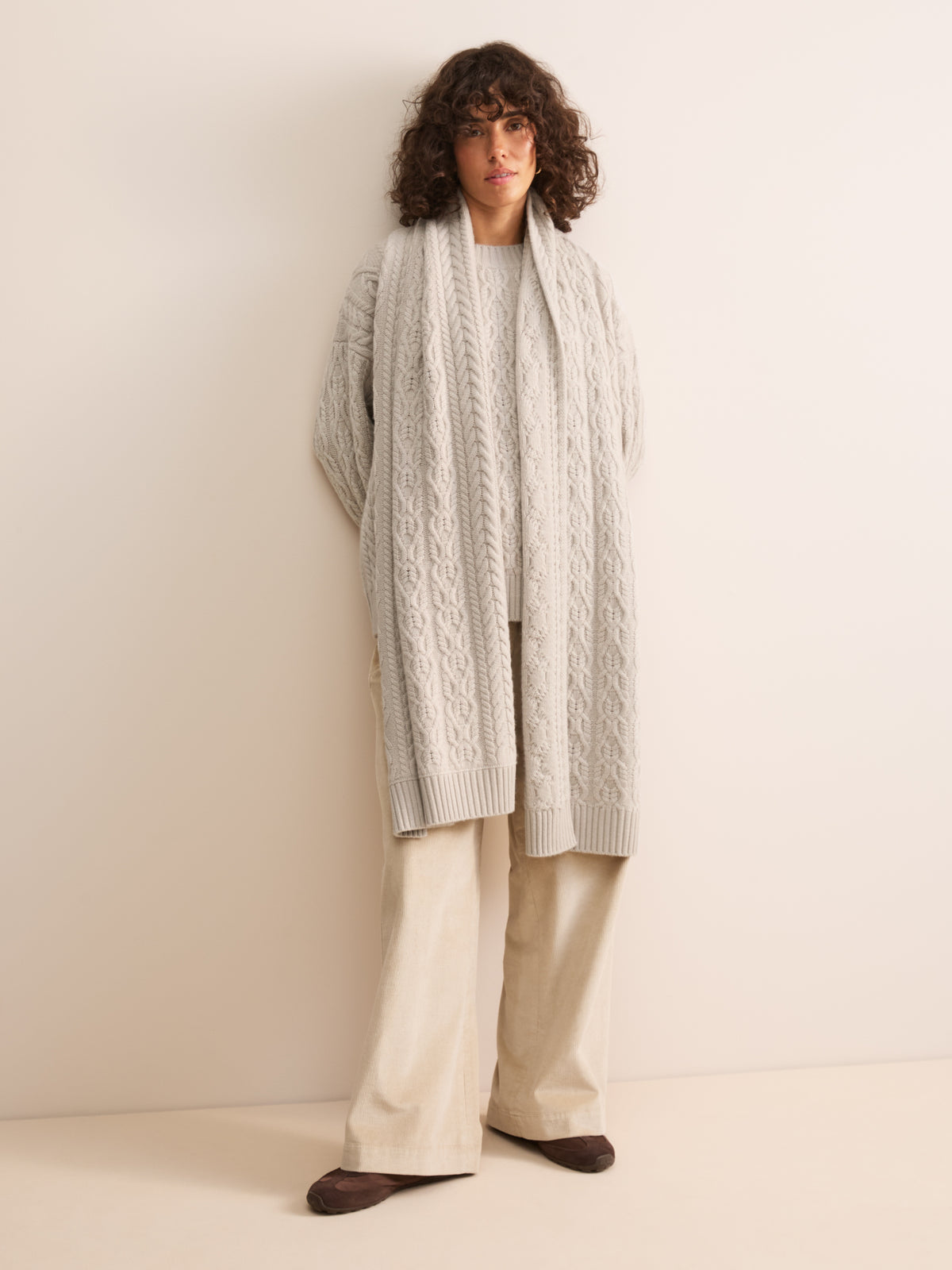 Eleanor Cashmere Cable Scarf Mist Gray