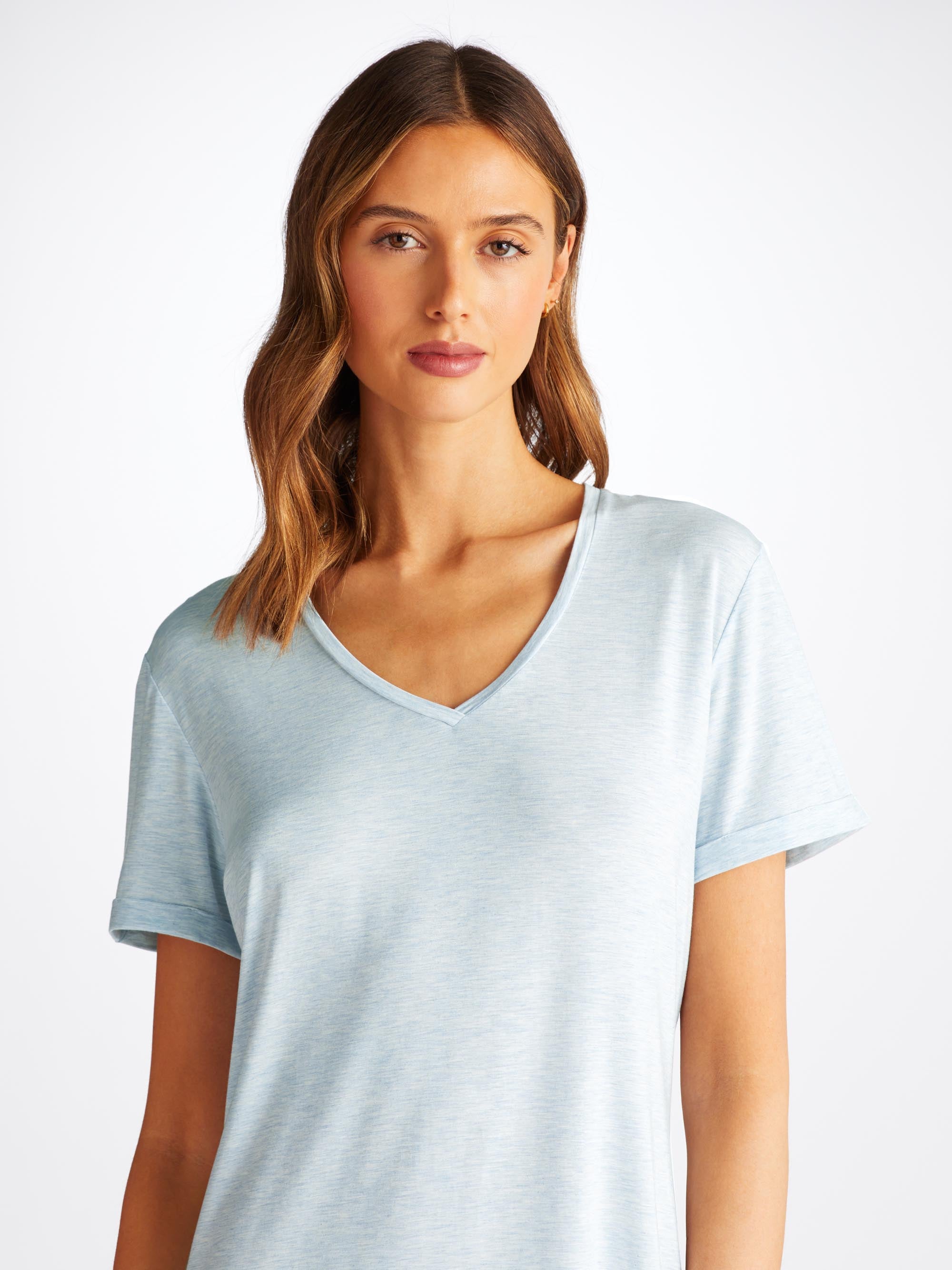 Women's V-Neck Sleep T-Shirt Ethan Micro Modal Stretch Light Blue Heather
