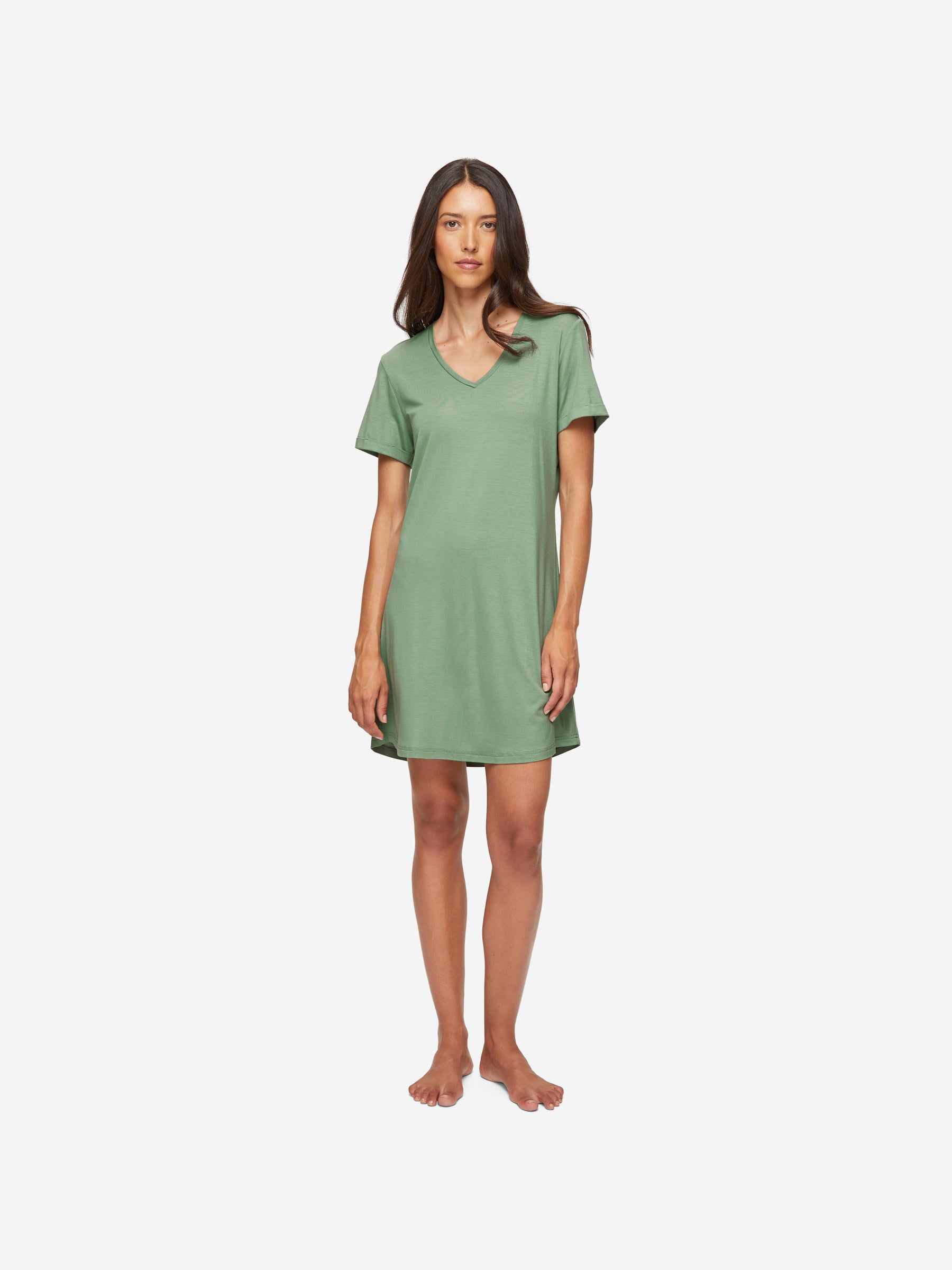 Women's V-Neck Sleep T-Shirt Lara Micro Modal Stretch Sage Green