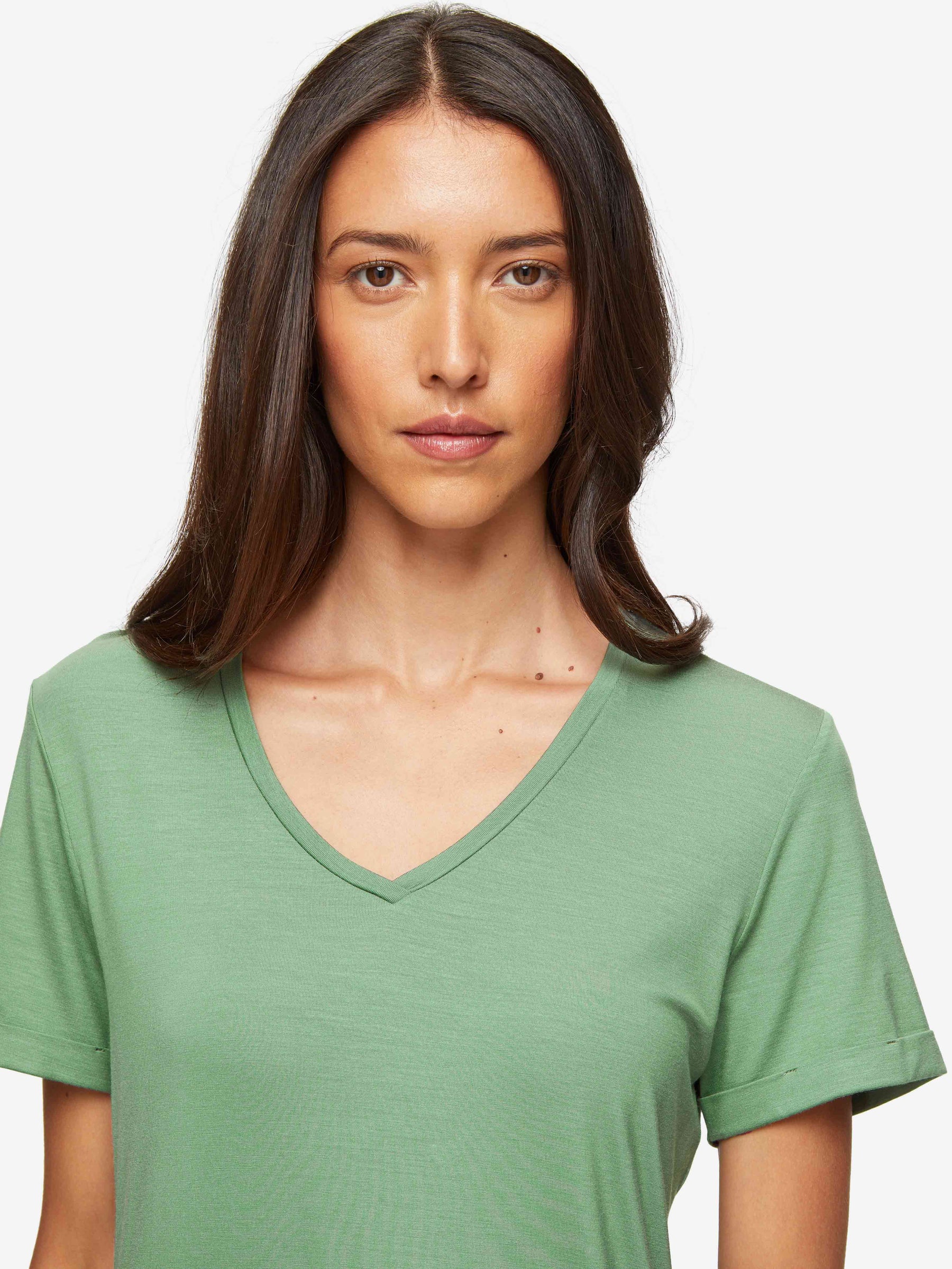 Women's V-Neck Sleep T-Shirt Lara Micro Modal Stretch Sage Green