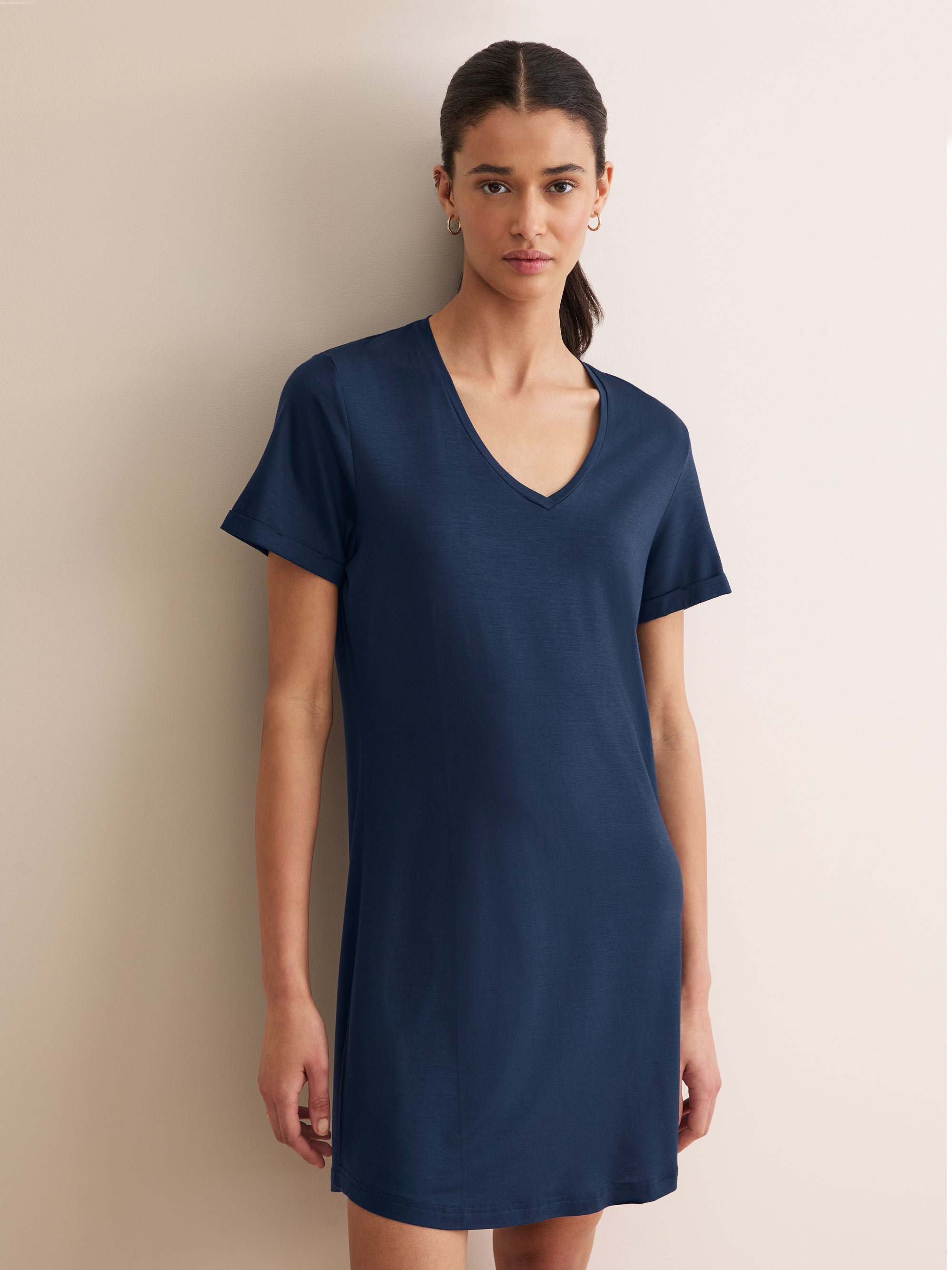Women's V-Neck Sleep T-Shirt Lara Micro Modal Stretch Navy