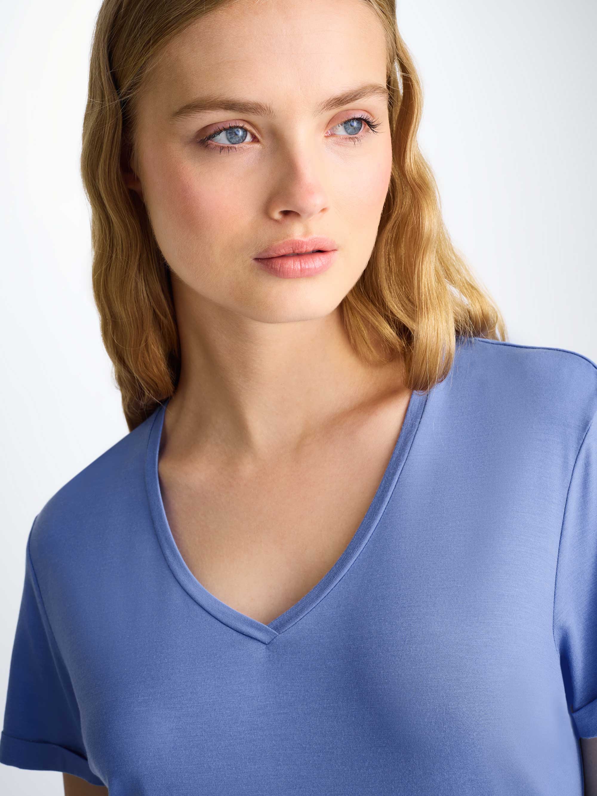 Women's V-Neck Sleep T-Shirt Lara Micro Modal Stretch Cornflower Blue