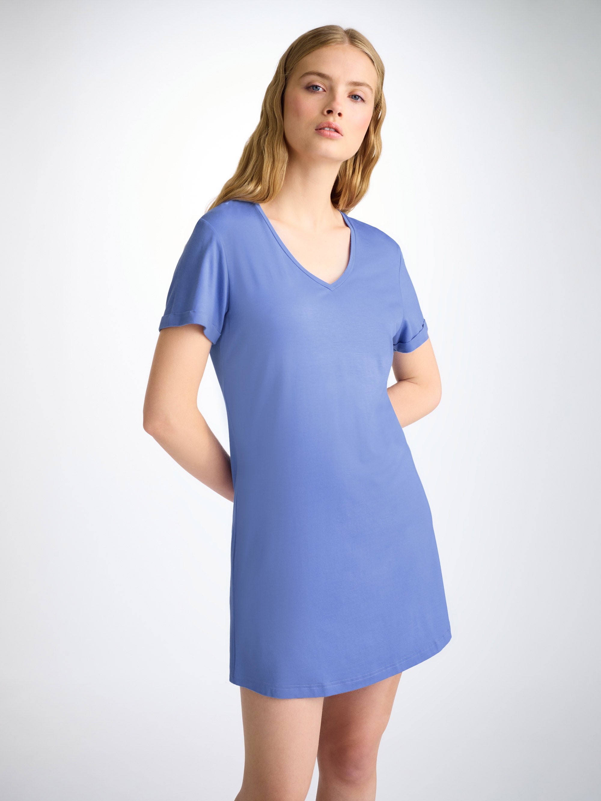 Women's V-Neck Sleep T-Shirt Lara Micro Modal Stretch Cornflower Blue