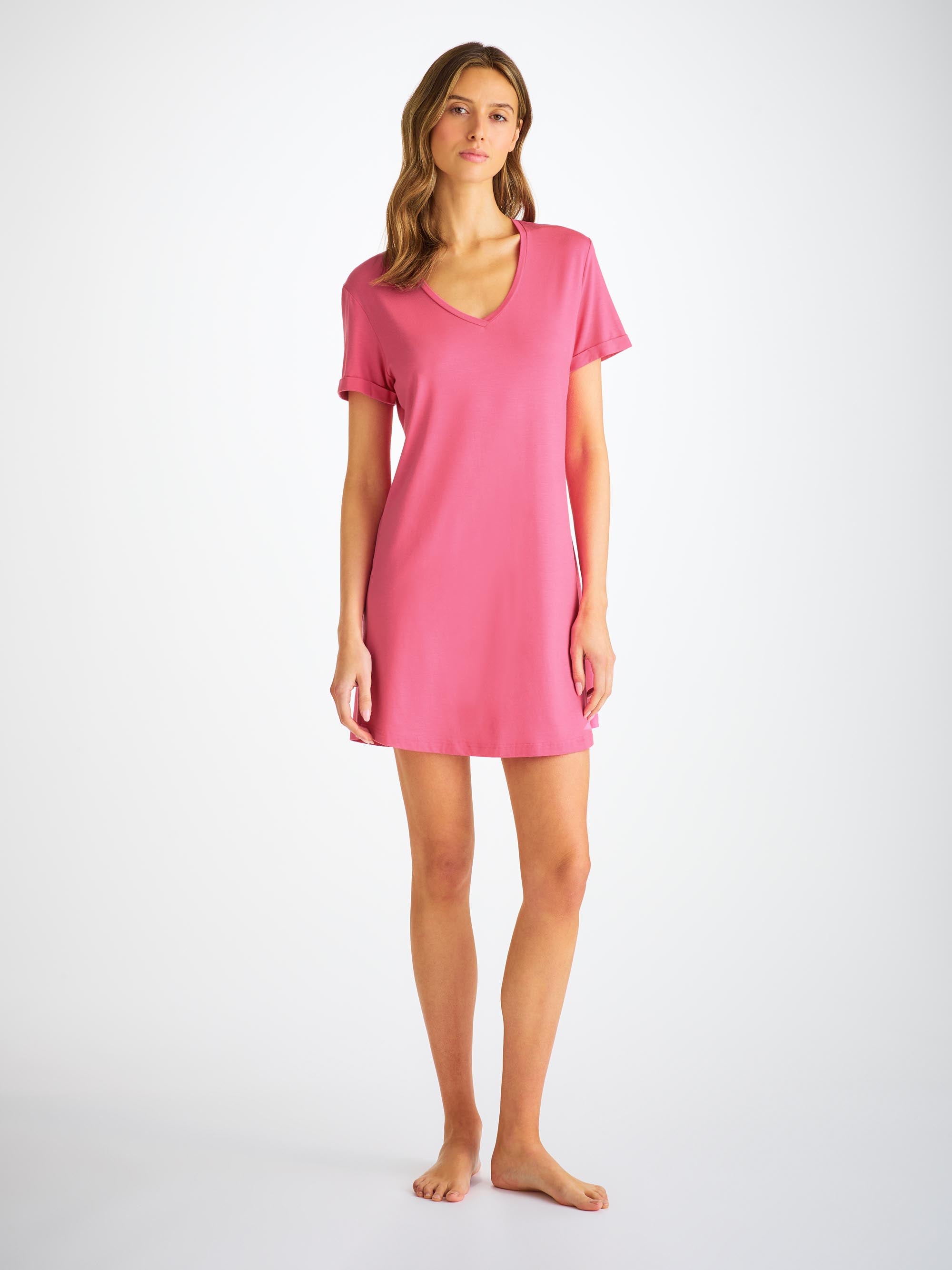 Women's V-Neck Sleep T-Shirt Lara Micro Modal Stretch Flamingo Pink