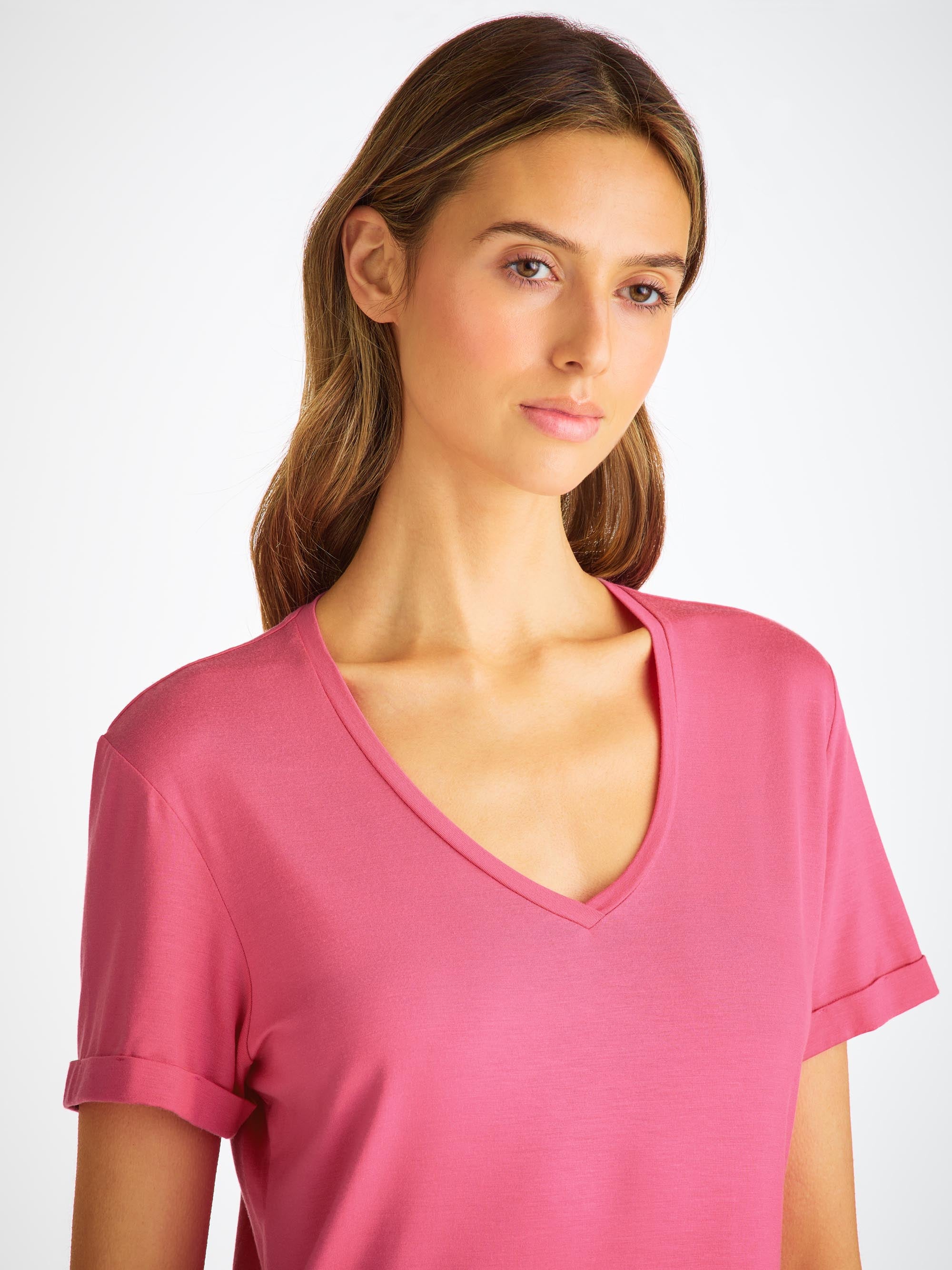 Women's V-Neck Sleep T-Shirt Lara Micro Modal Stretch Flamingo Pink