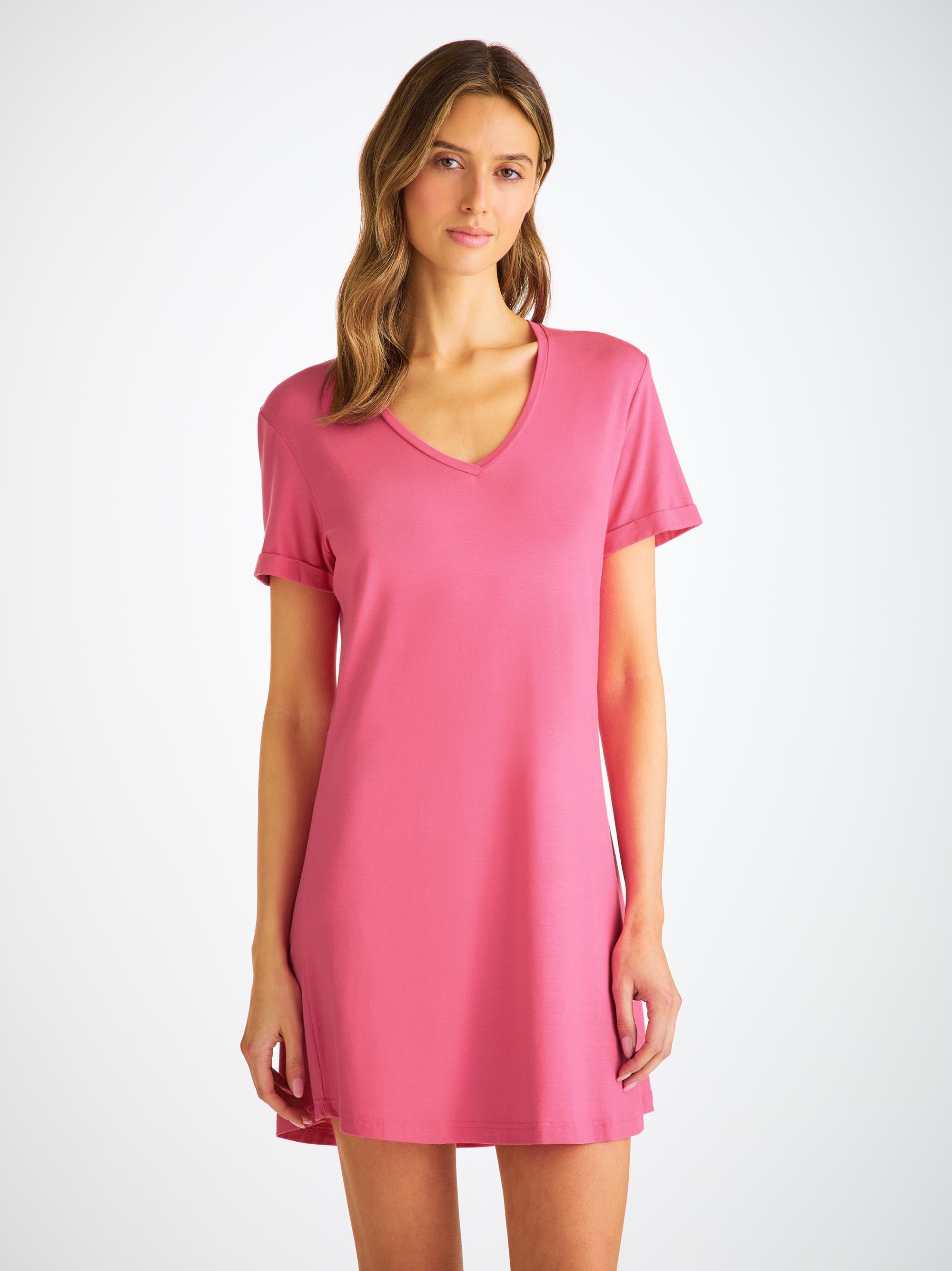 Women's V-Neck Sleep T-Shirt Lara Micro Modal Stretch Flamingo Pink