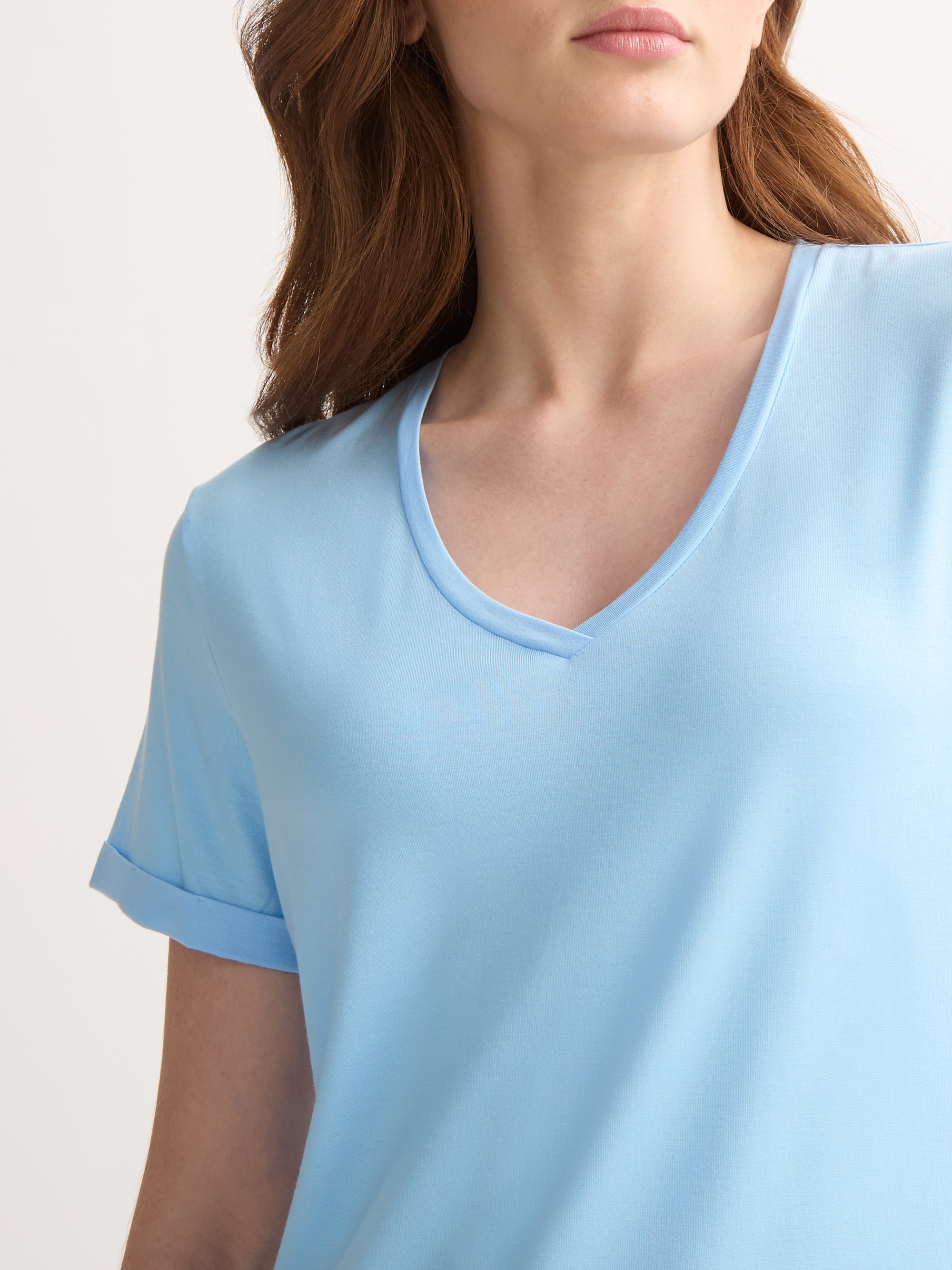 Women's V-Neck Sleep T-Shirt Lara Micro Modal Stretch Sky Blue