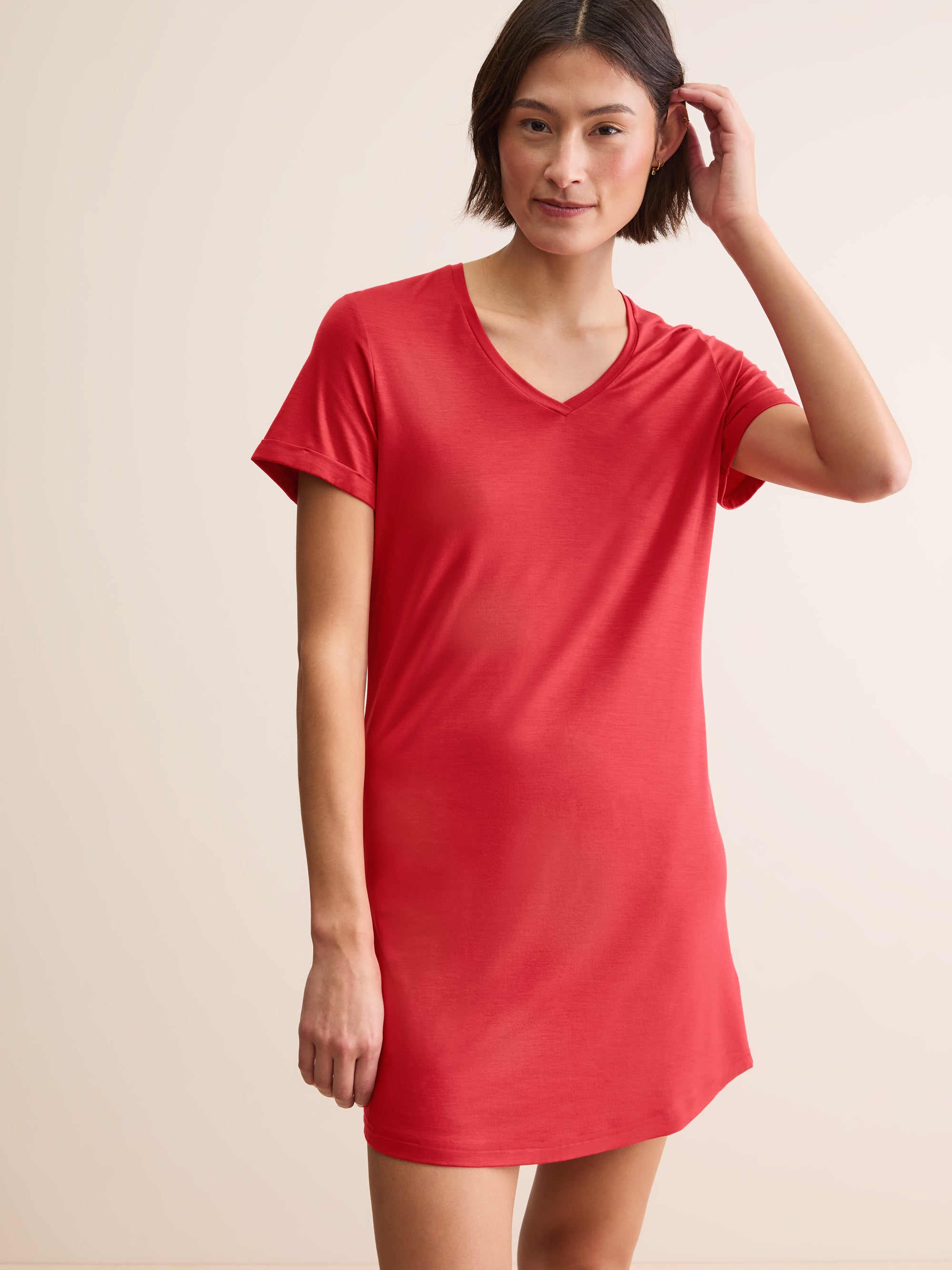 Women's V-Neck Sleep T-Shirt Lara Micro Modal Stretch Cherry Red