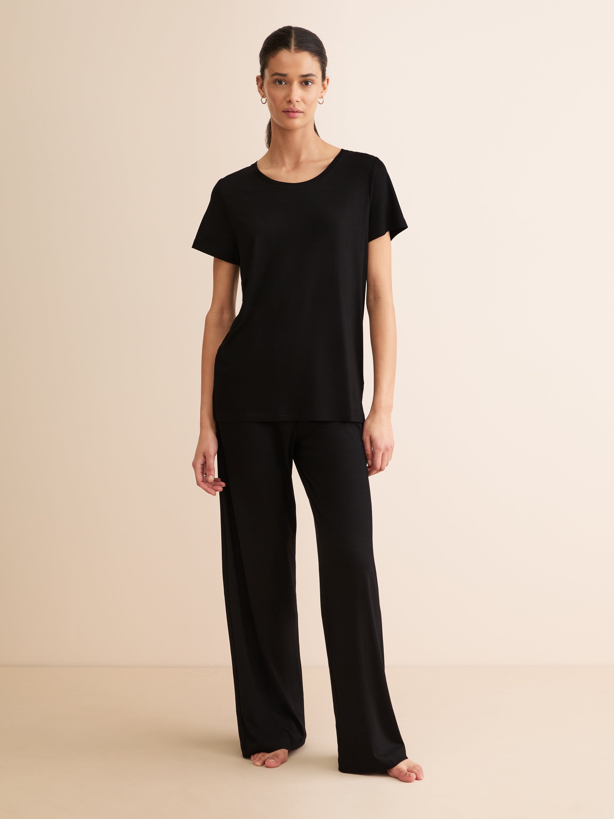 Lara Micro Modal T-Shirt & Lounge Trousers Set Black