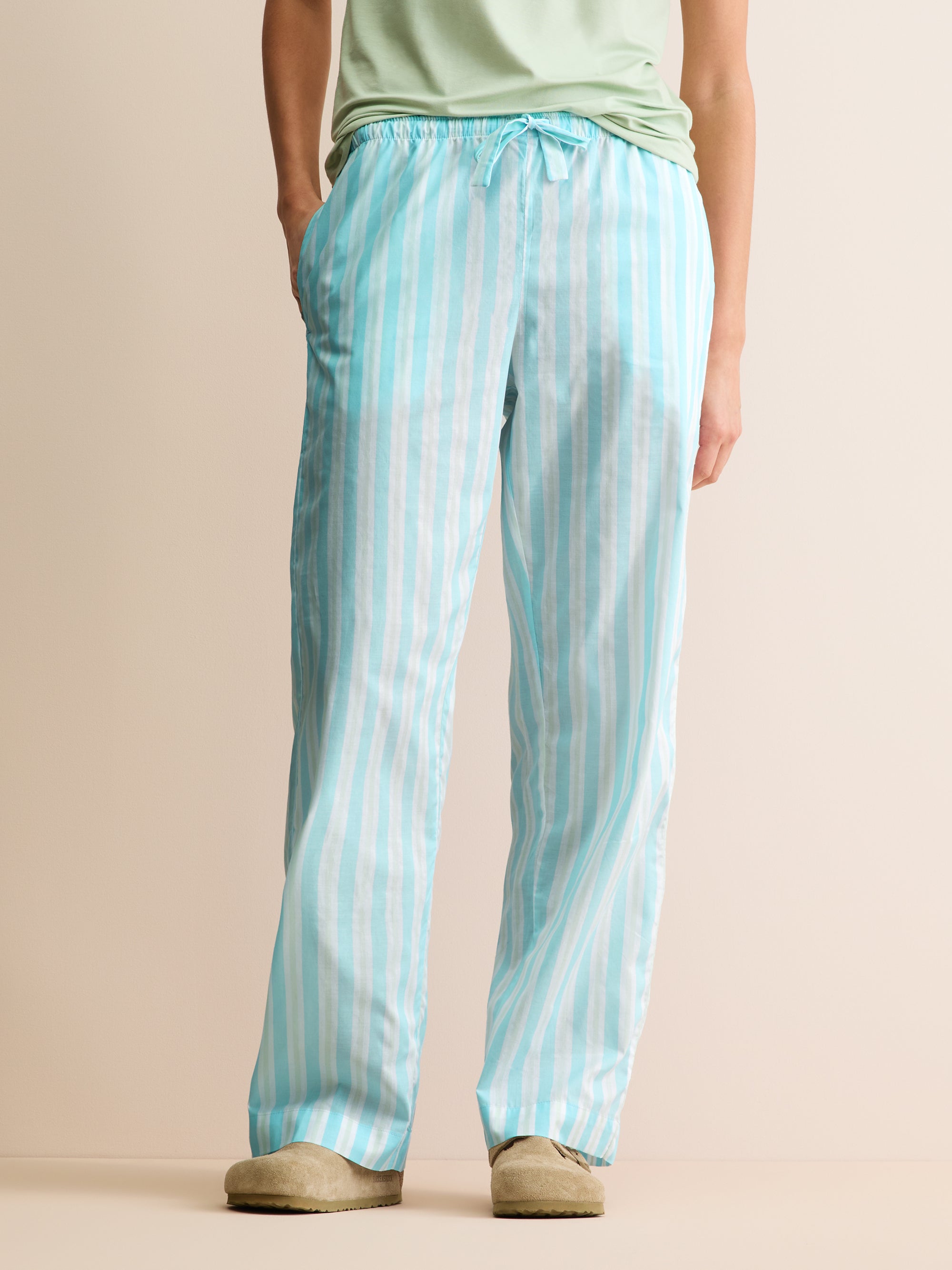 Women's Lounge Trousers Amalfi Cotton Batiste Aqua Blue Stripe