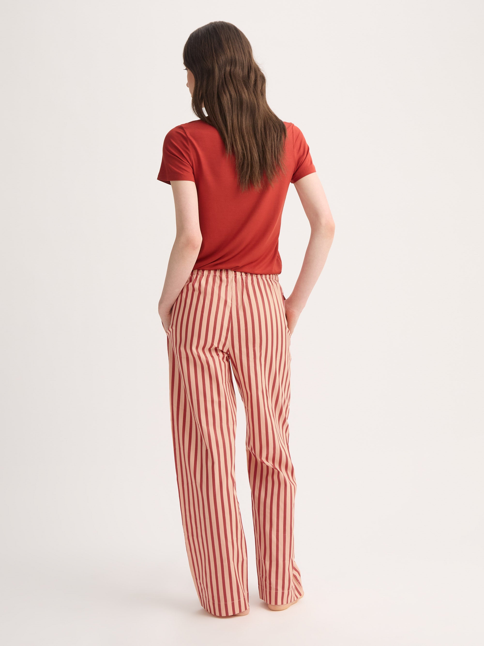 Women's Lounge Trousers Capri Cotton Batiste Red & Peach Stripe