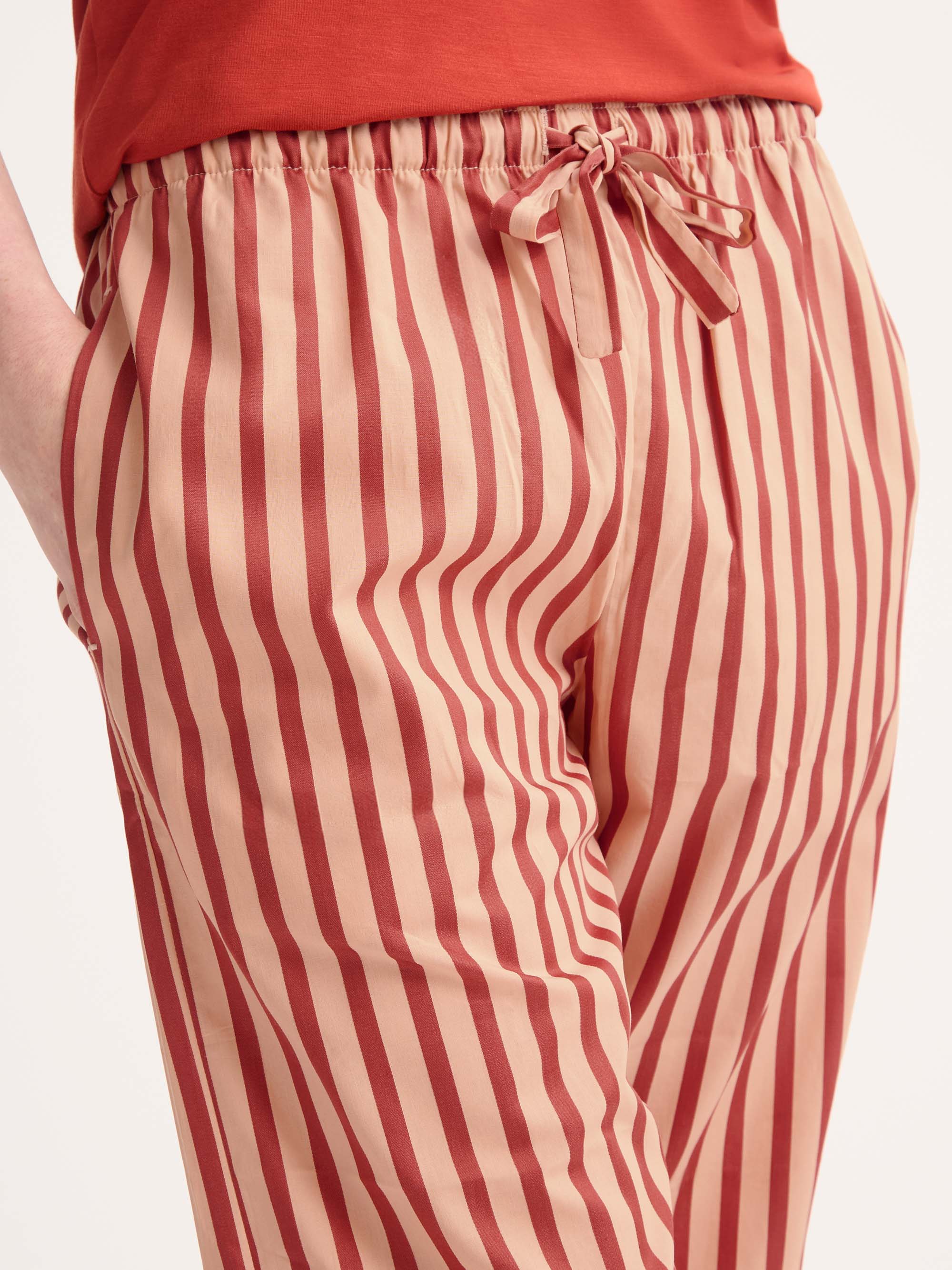 Women's Lounge Trousers Capri Cotton Batiste Red & Peach Stripe