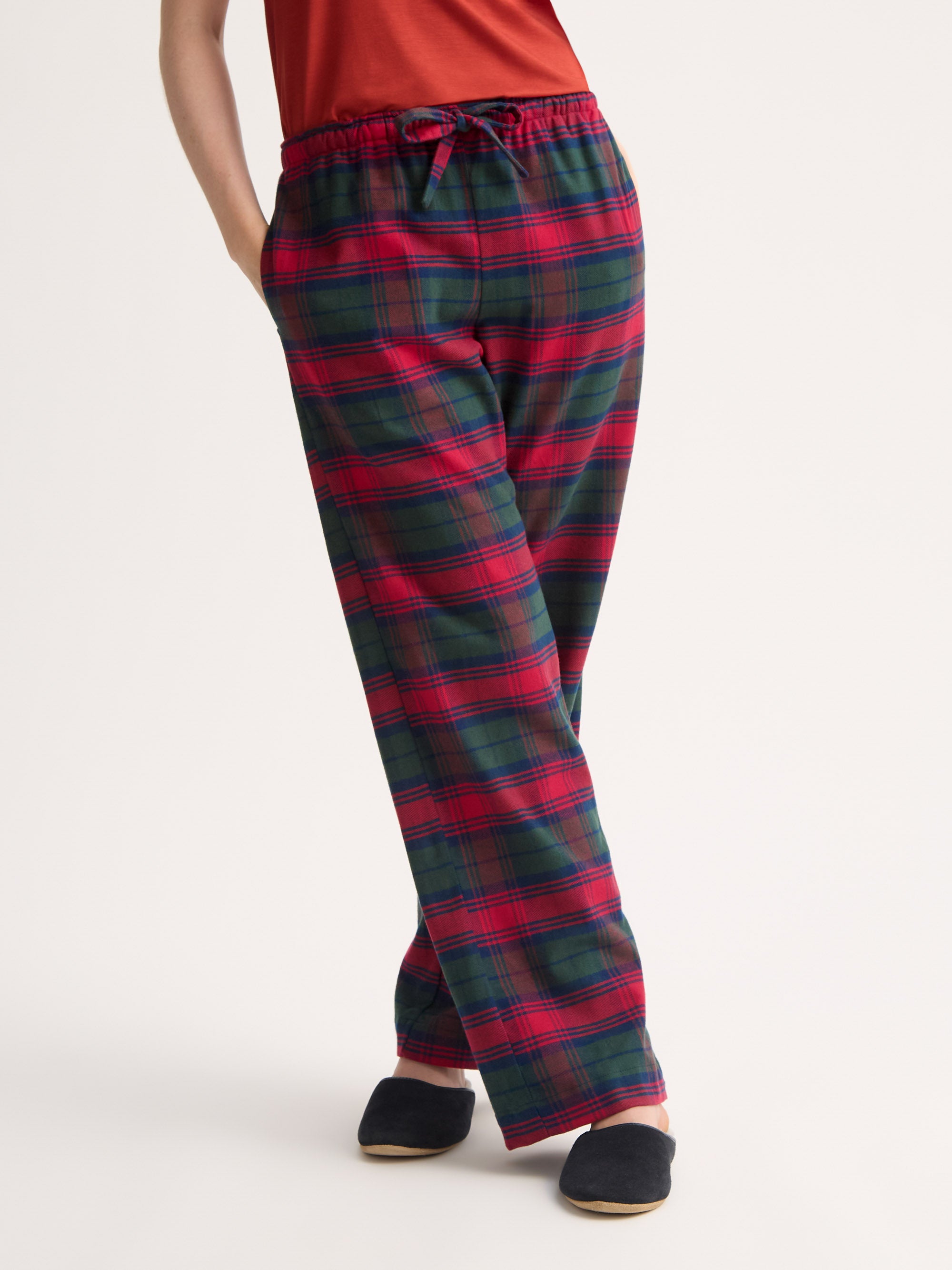Women's Lounge Trousers Kelburn Brushed Cotton Burgundy Red & Green Check