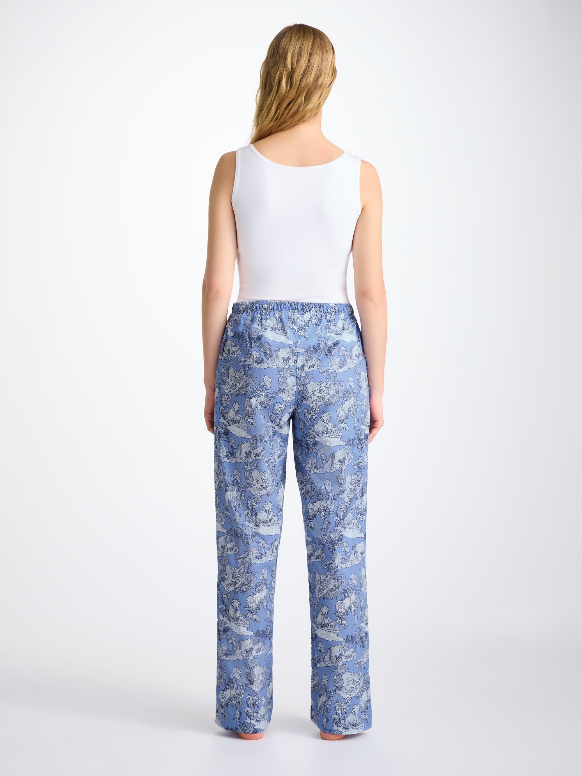 Women's Lounge Trousers Cotton Batiste Blue Island Hopping Print