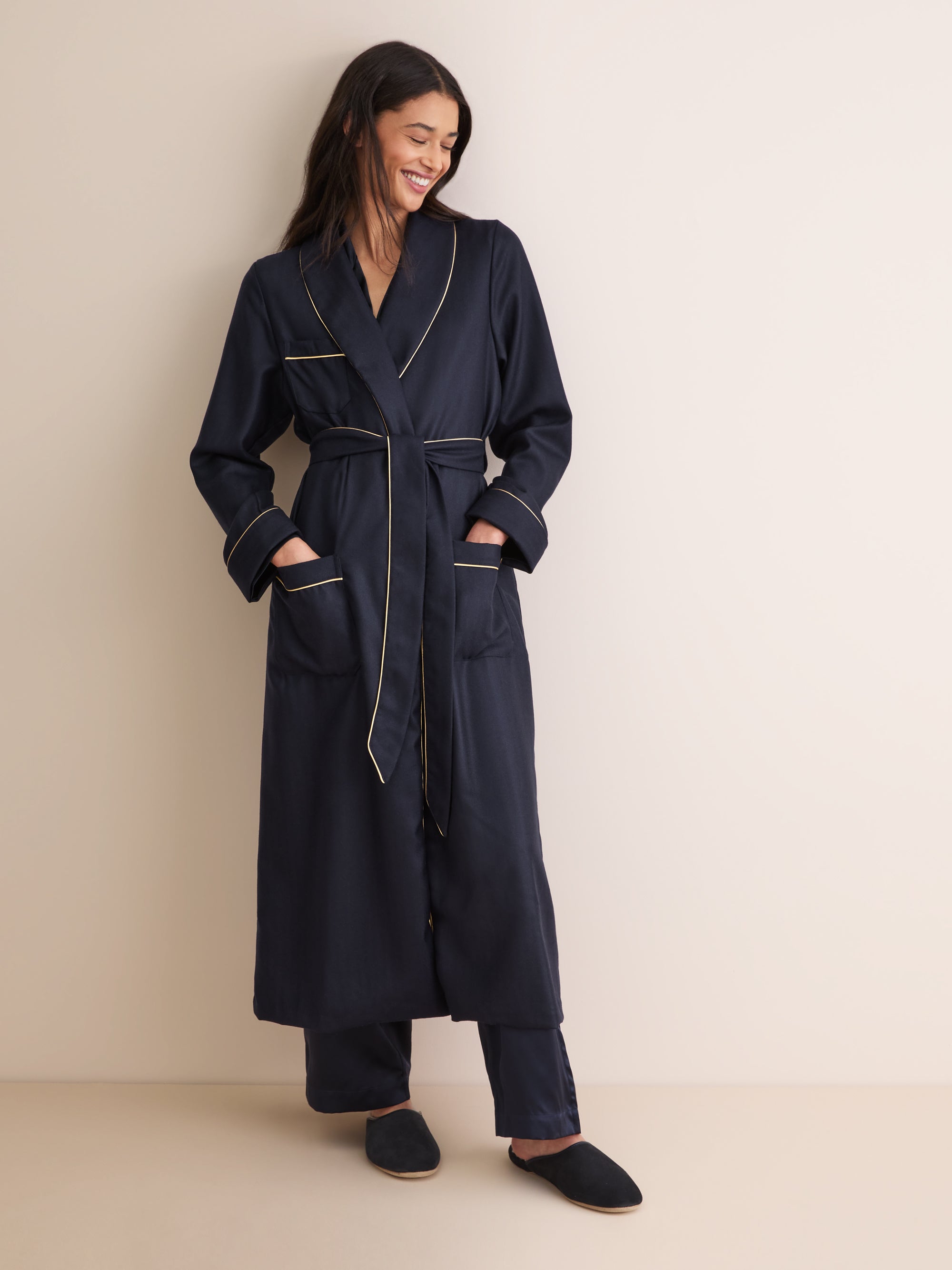 Women's Robe Duke Cashmere Navy