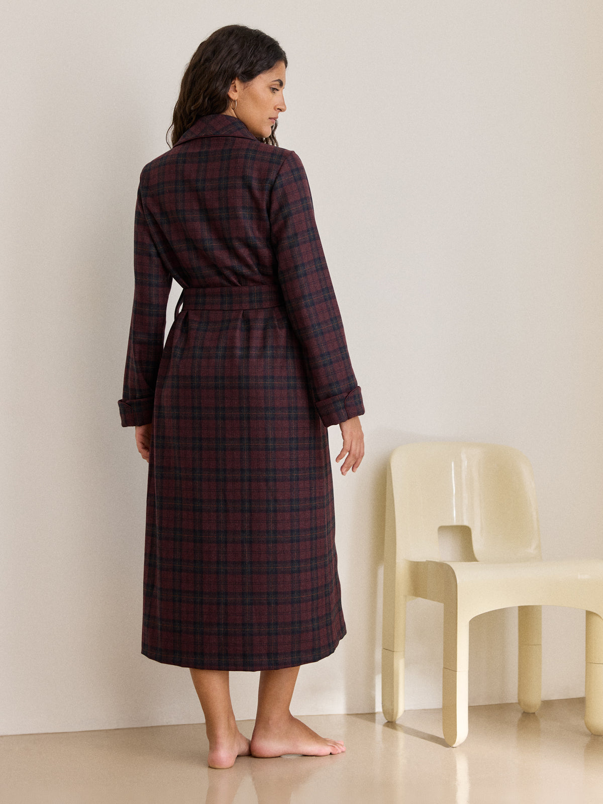 Duke Cashmere Dressing Gown Burgundy Check