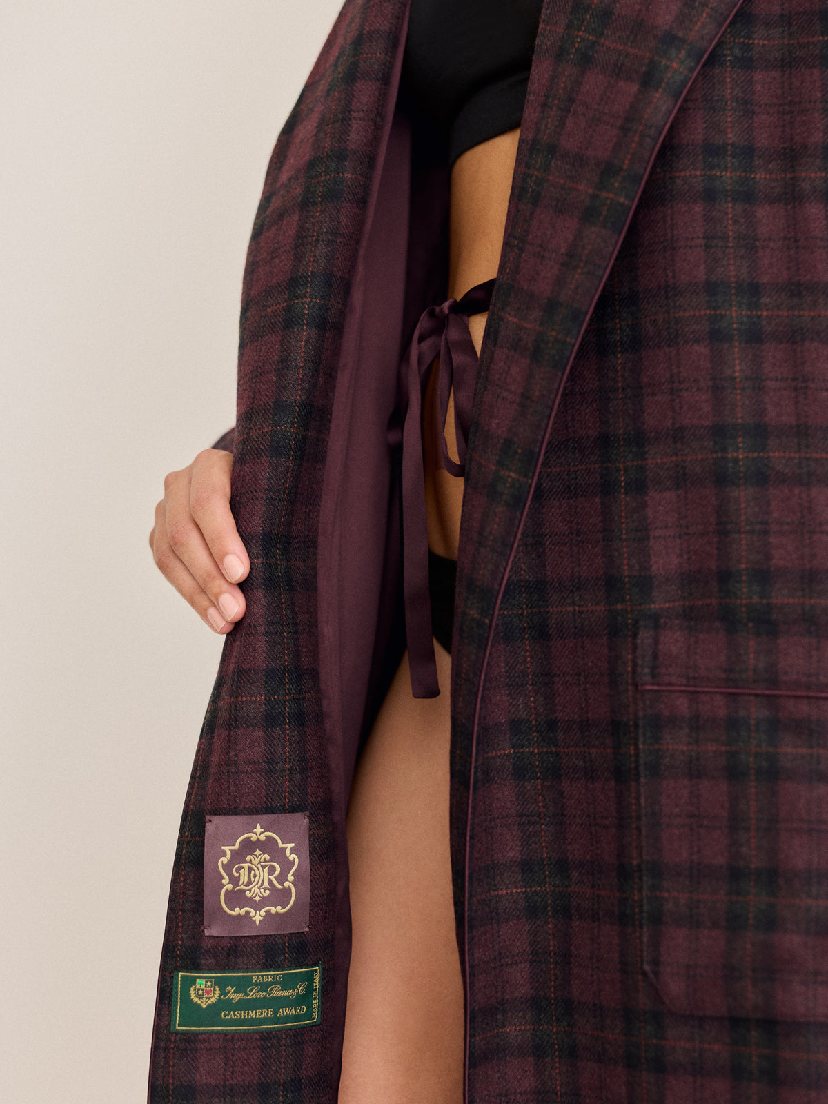 Duke Cashmere Dressing Gown Burgundy Check