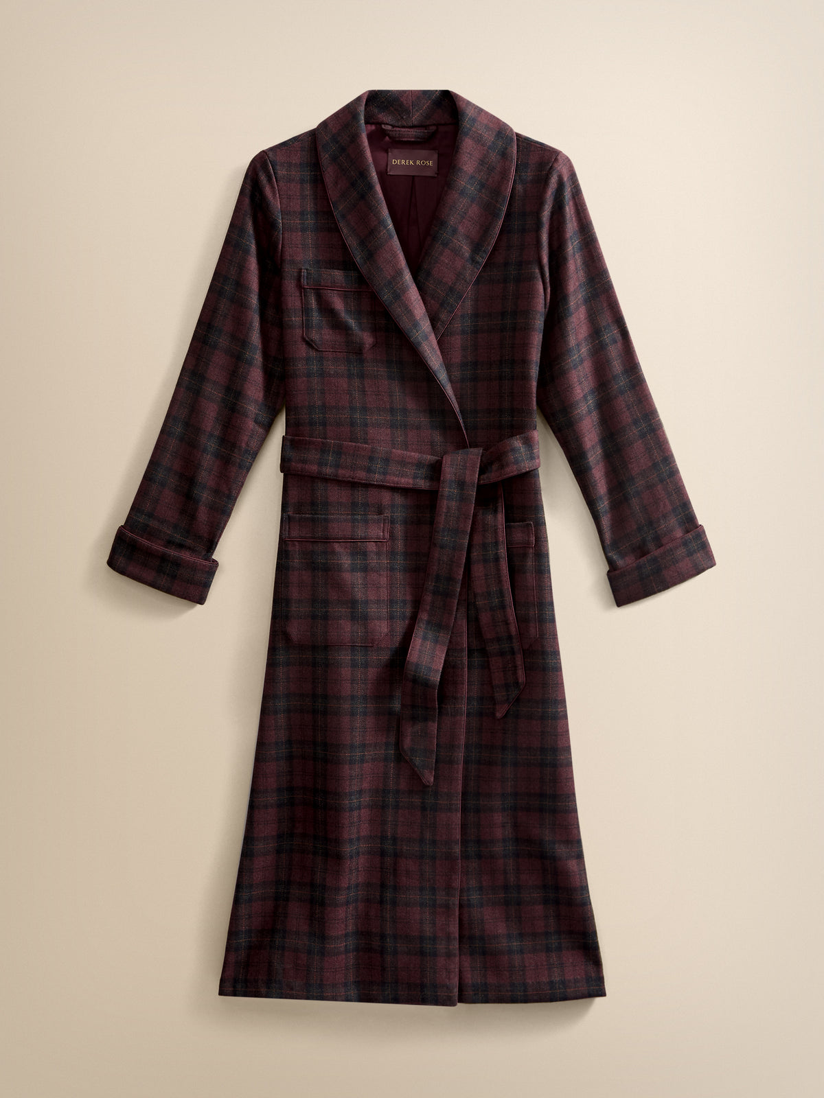 Duke Cashmere Dressing Gown Burgundy Check