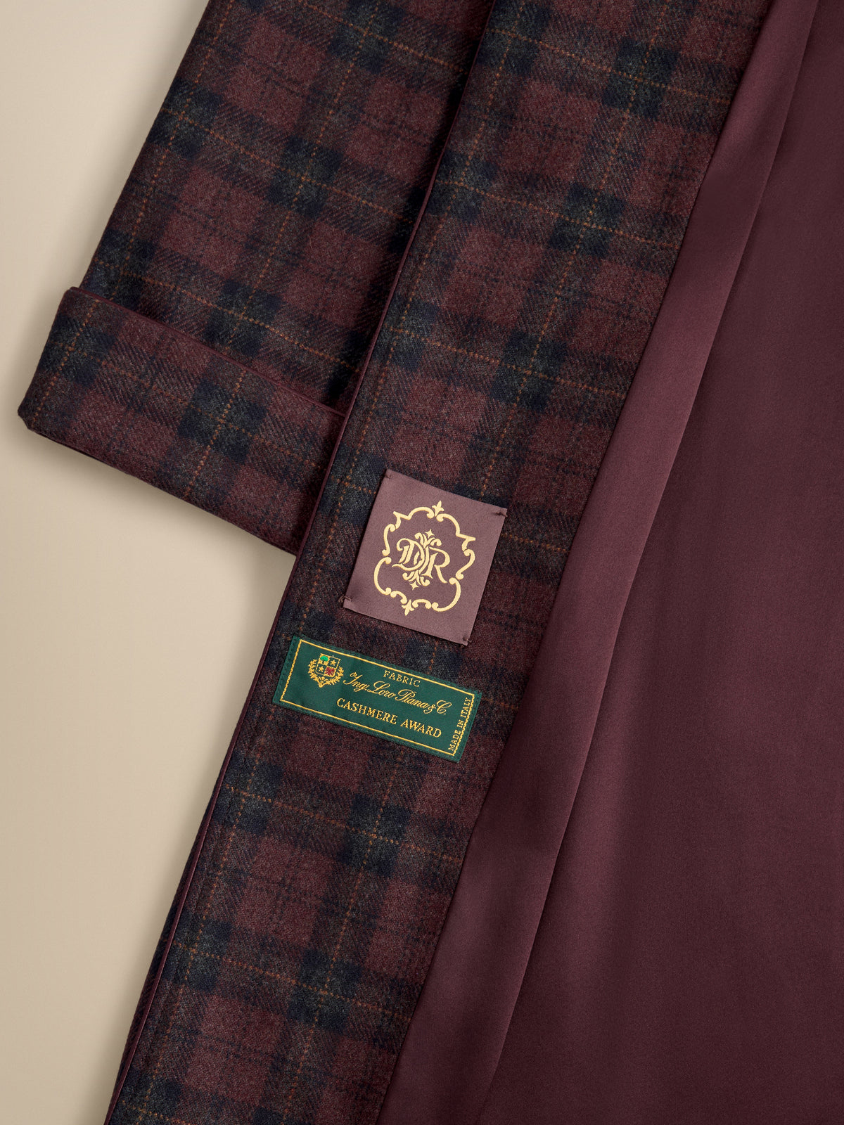 Duke Cashmere Dressing Gown Burgundy Check
