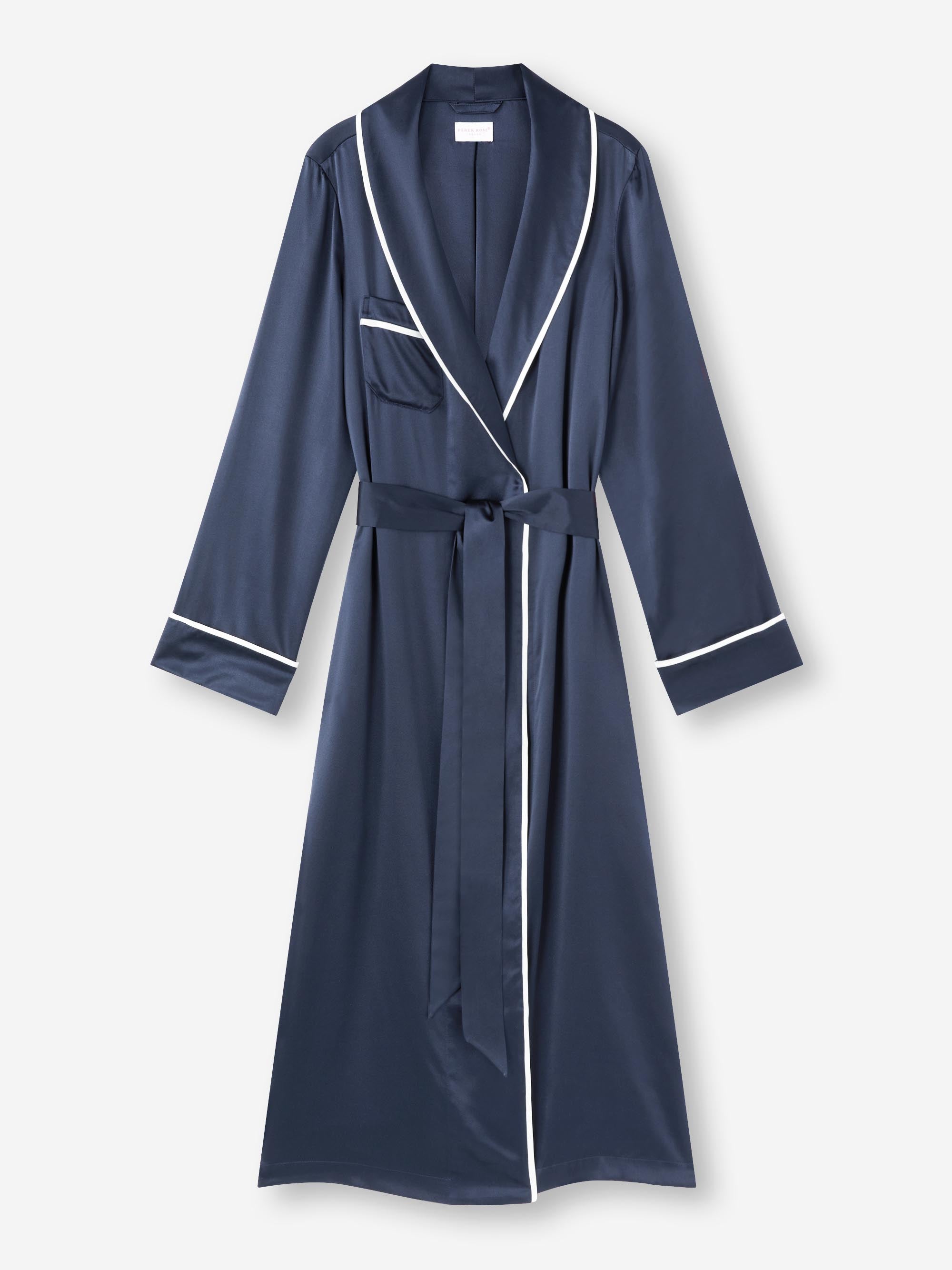 Women's Long Dressing Gown Bailey Silk Satin Navy