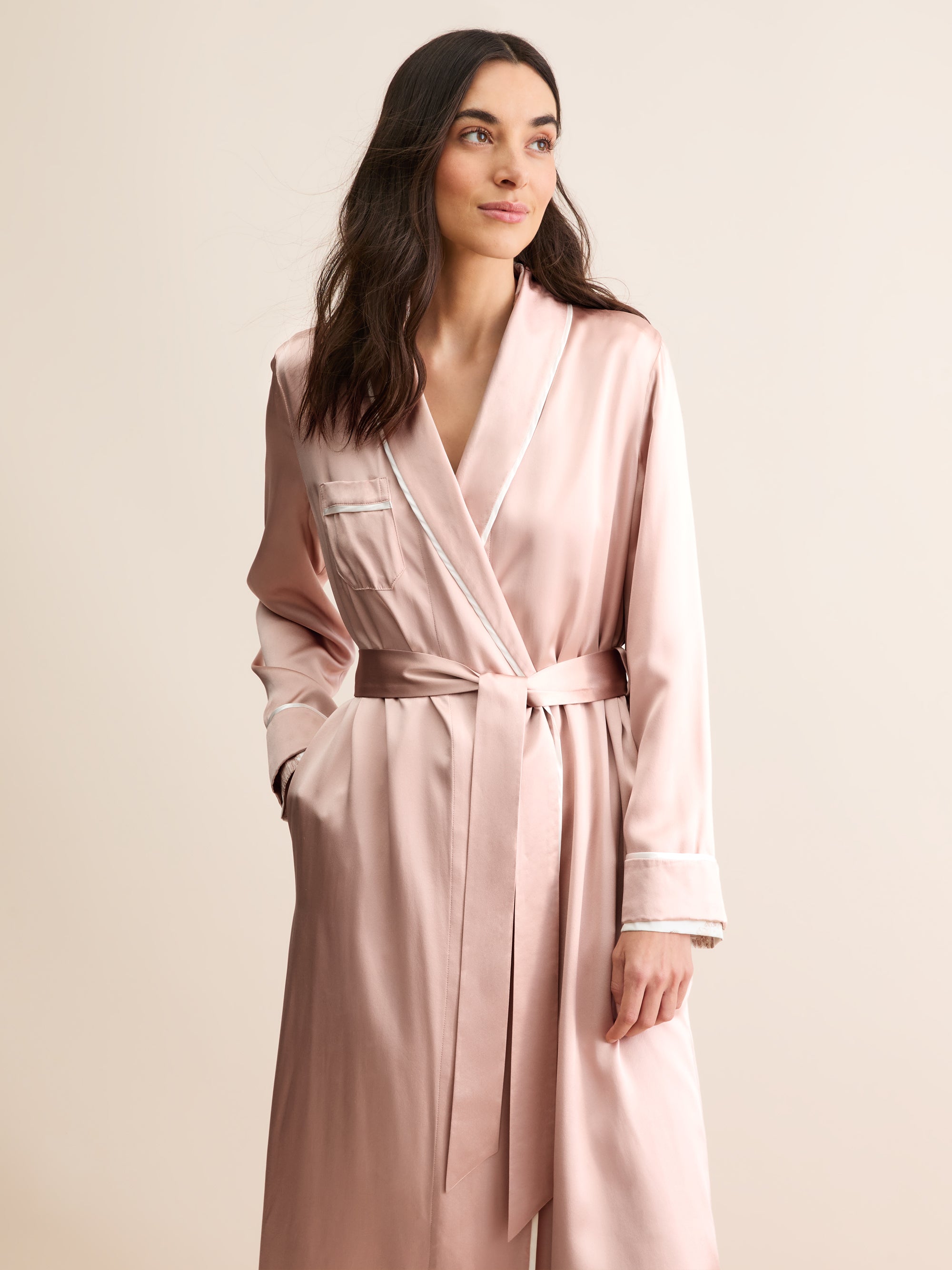 Women's Silk Dressing Gown Bailey Champagne Pink