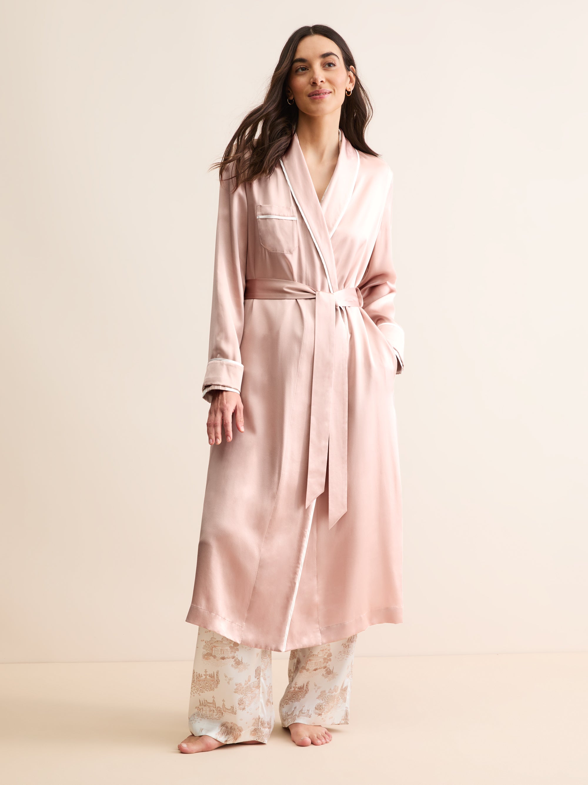 Women's Silk Dressing Gown Bailey Champagne Pink