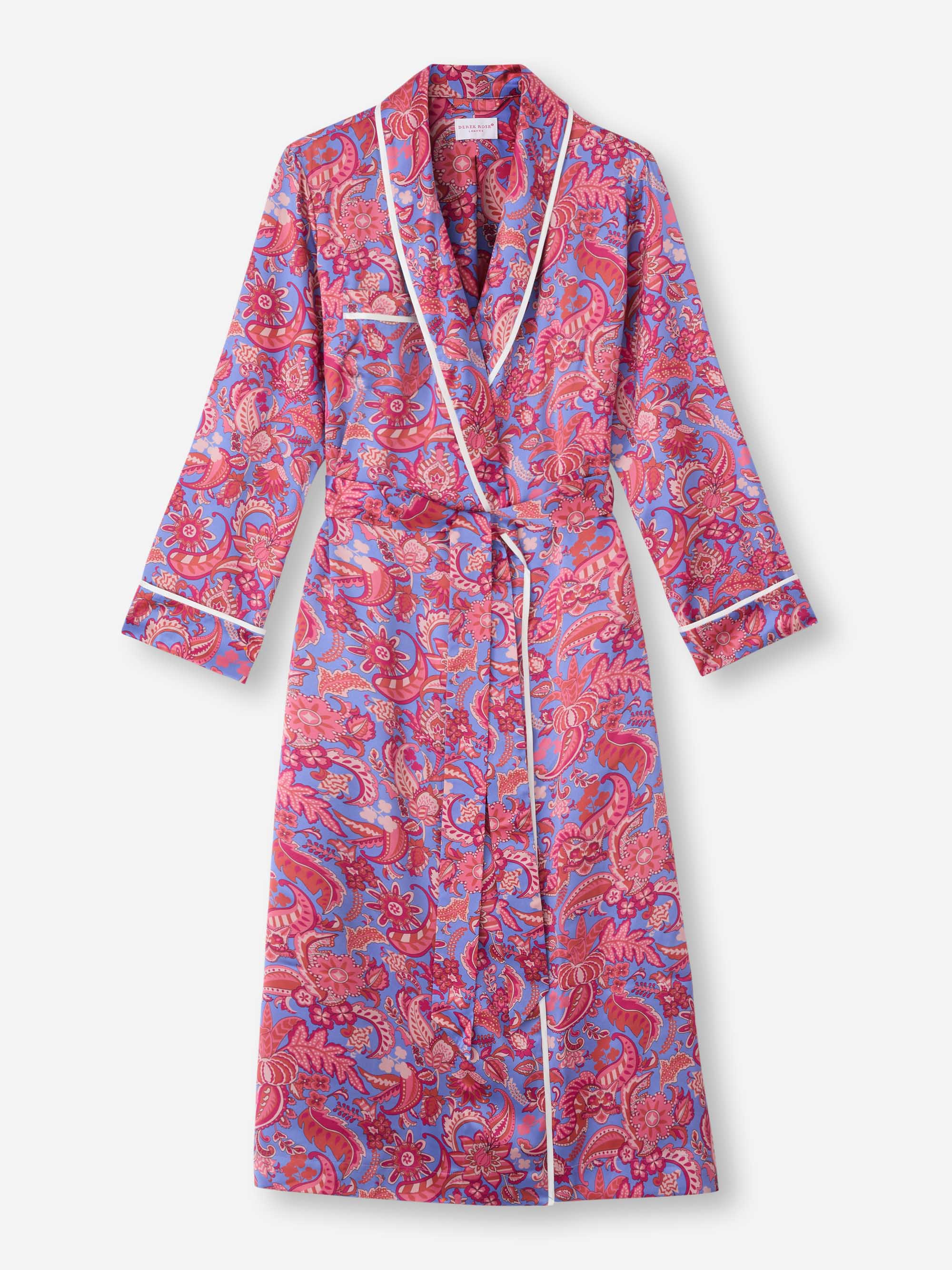 Women's Long Dressing Gown Silk Satin Amethyst Jungle Paisley Pattern