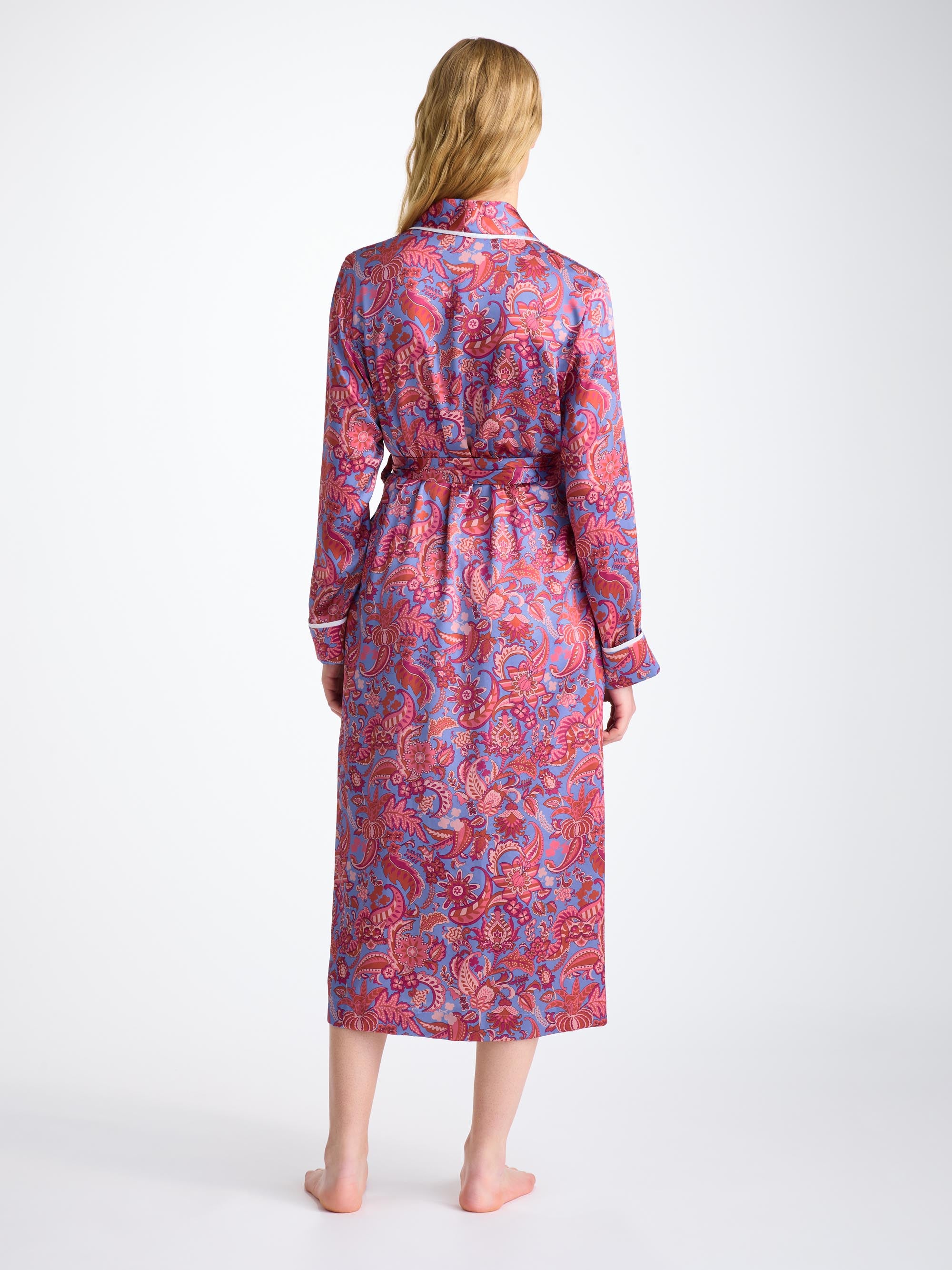 Women's Long Dressing Gown Silk Satin Amethyst Jungle Paisley Pattern