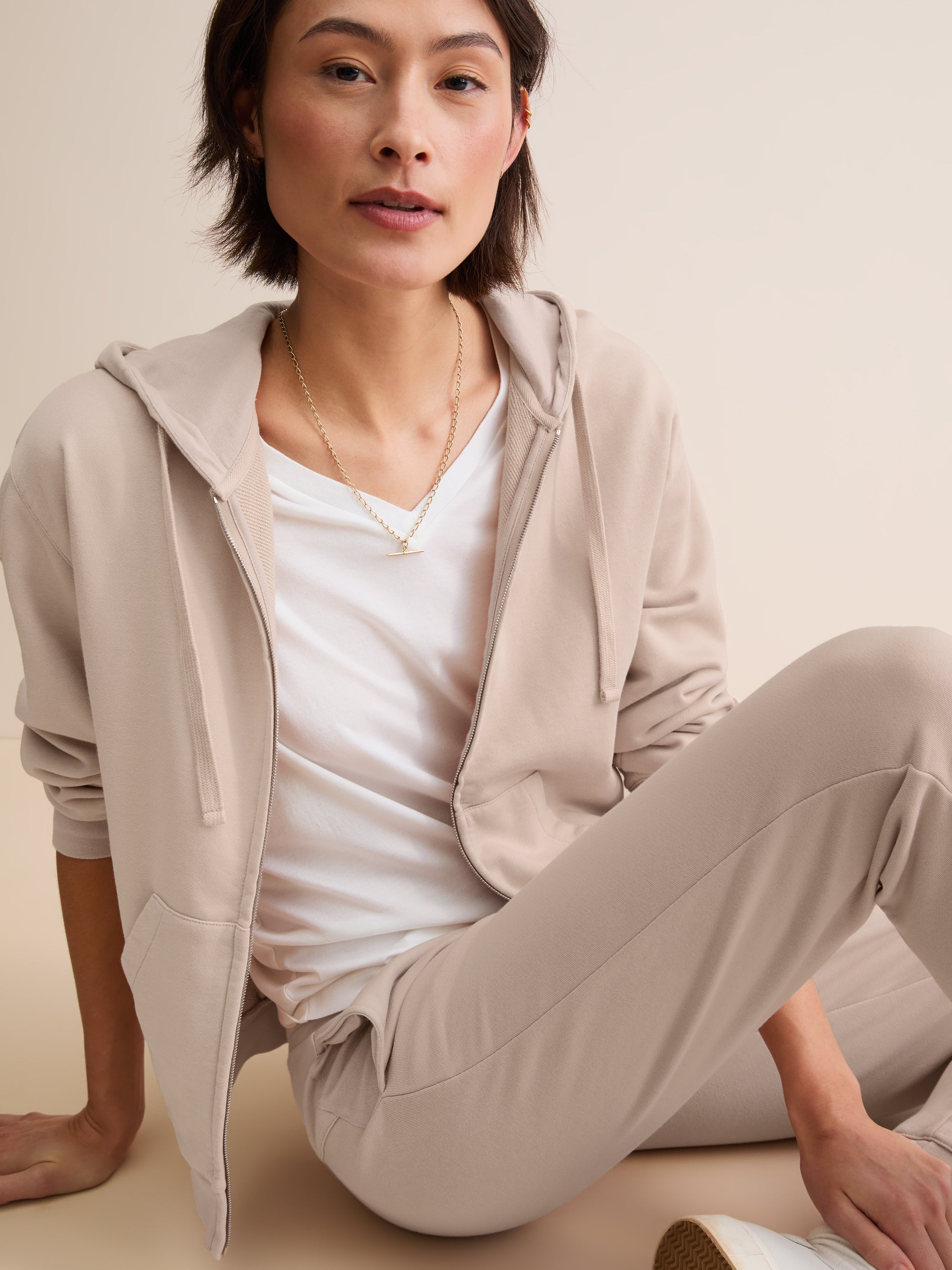 Women's Cuffed Sweatpants Quinn Cotton Modal Beige Pink