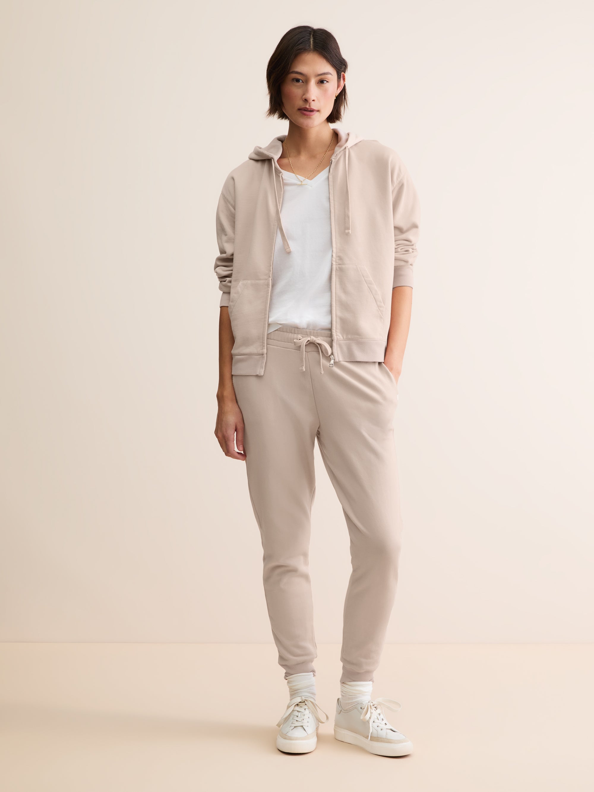 Women's Cuffed Sweatpants Quinn Cotton Modal Beige Pink