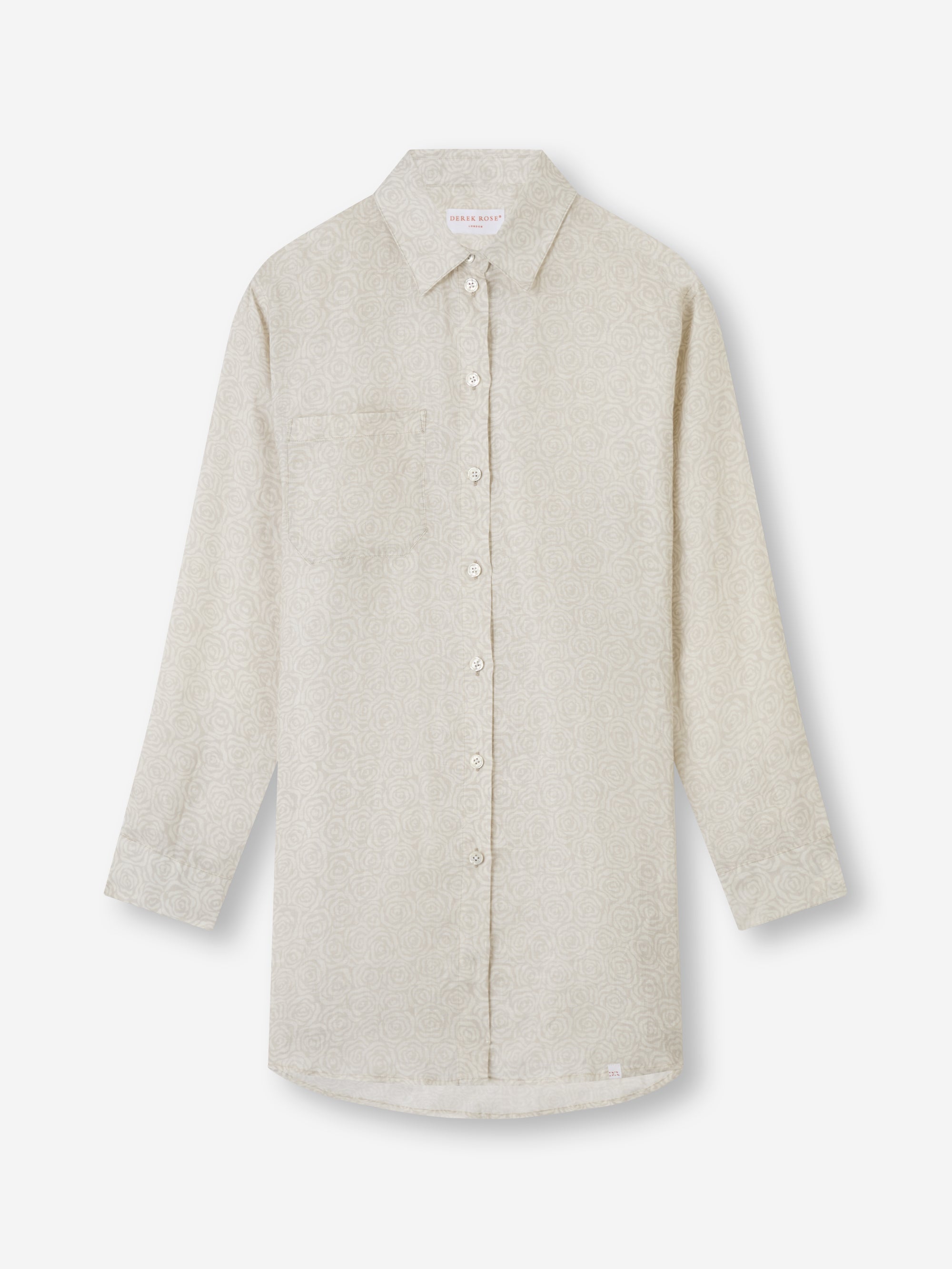 Women's Longline Shirt Milan Linen Rose Print Sand