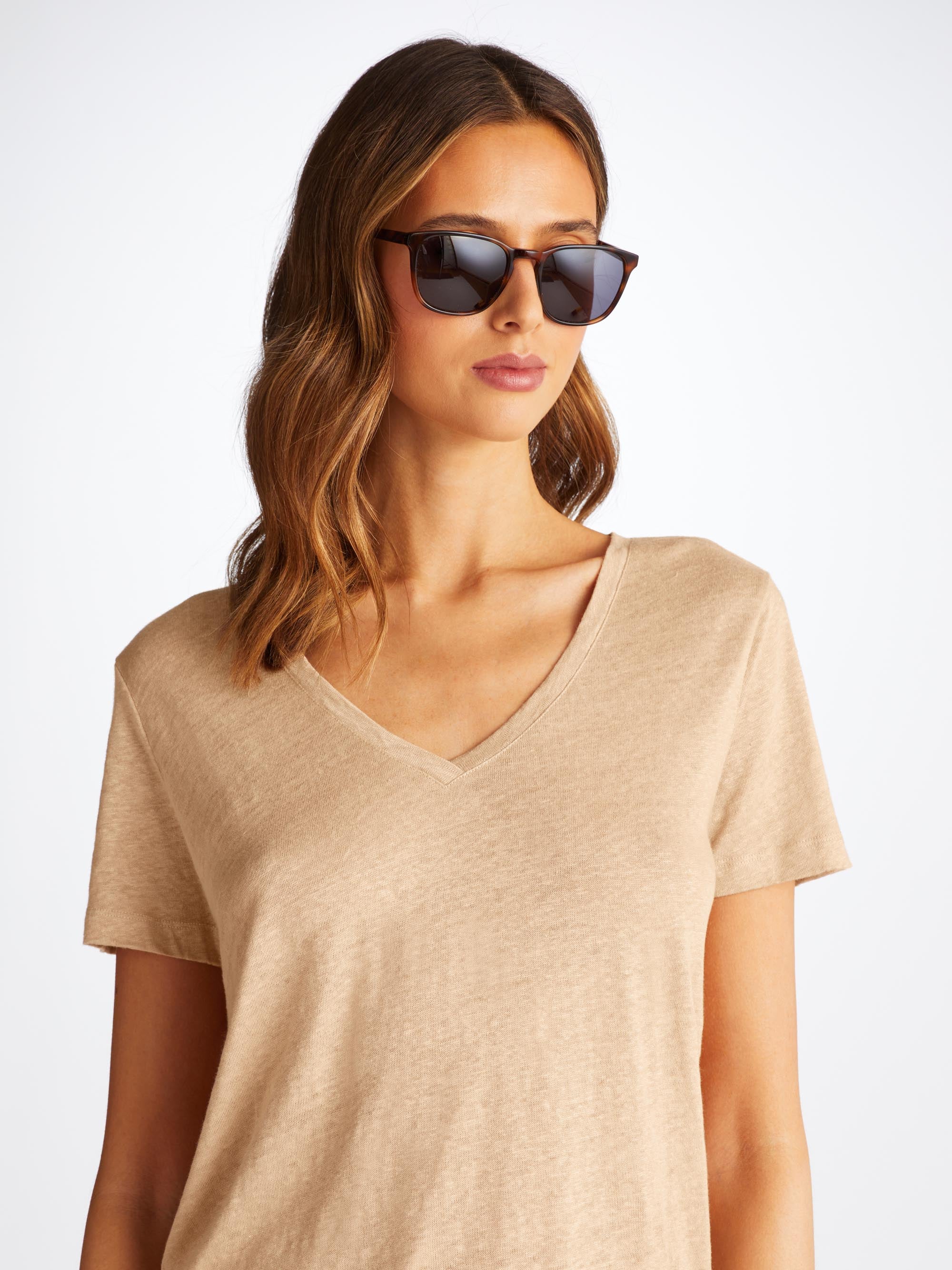 Jordan Linen V-Neck T-Shirt Sand